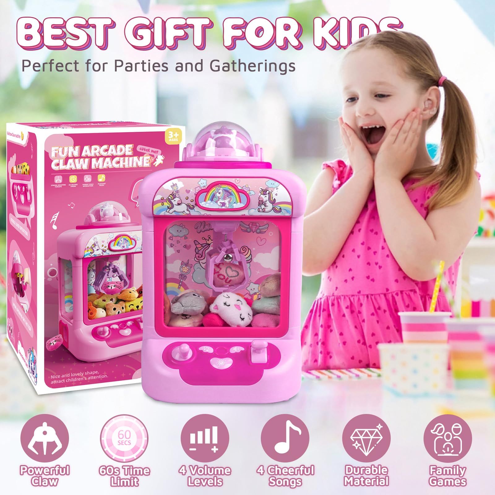 Meland Mini Claw Machine Toy With 30 Prizes - Arcade Game For Kids With Plush Toys & Capsules