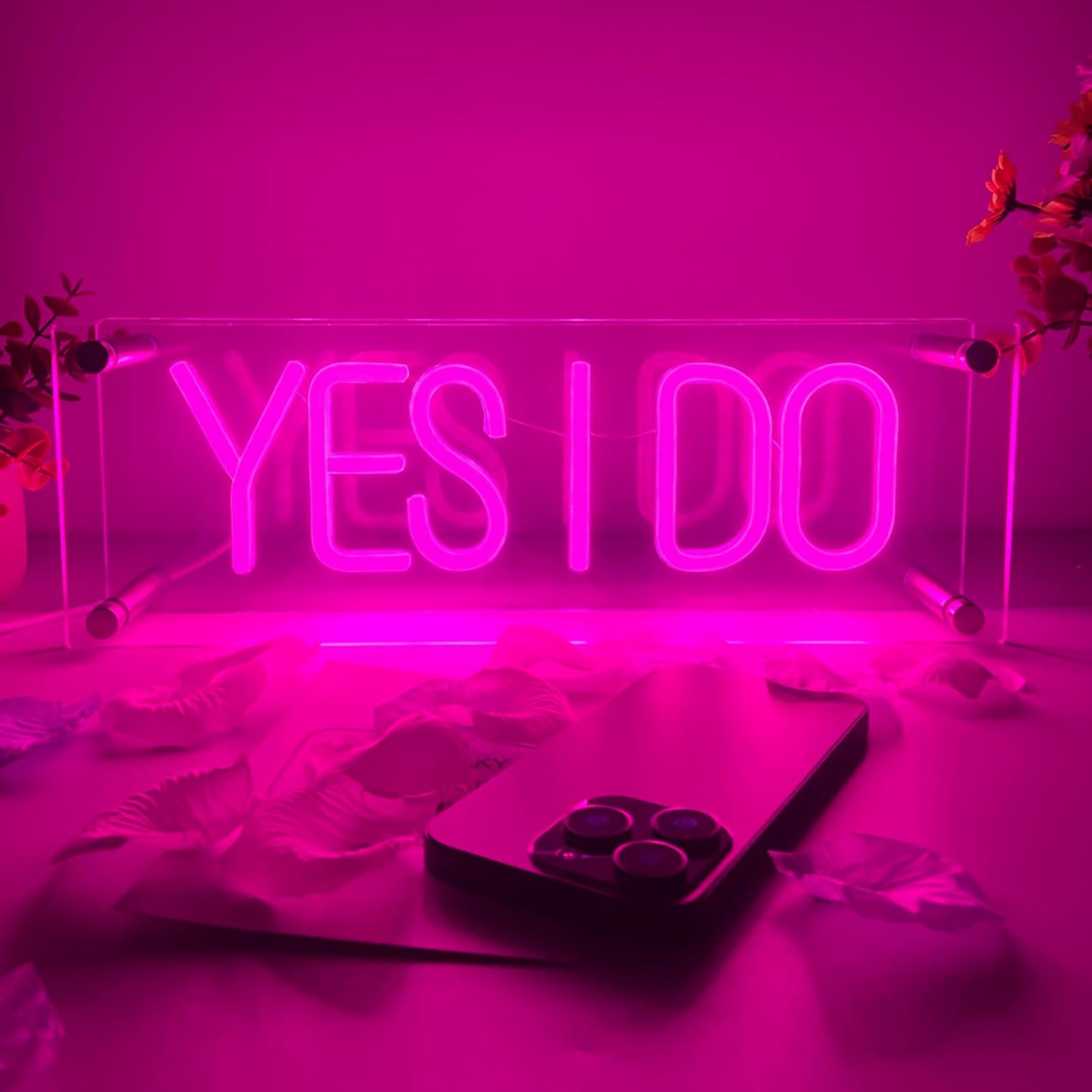 thumbnail video image 2 of UPONRAY Yes I Do Desktop Neon Signs, 13.8"*4.7" Dimmable & USB-Powered LED Neon Light, Stylish Desktop decoration as Gifts for Valentine's Day, Lover, Family, Friend, Children, 2 of 9