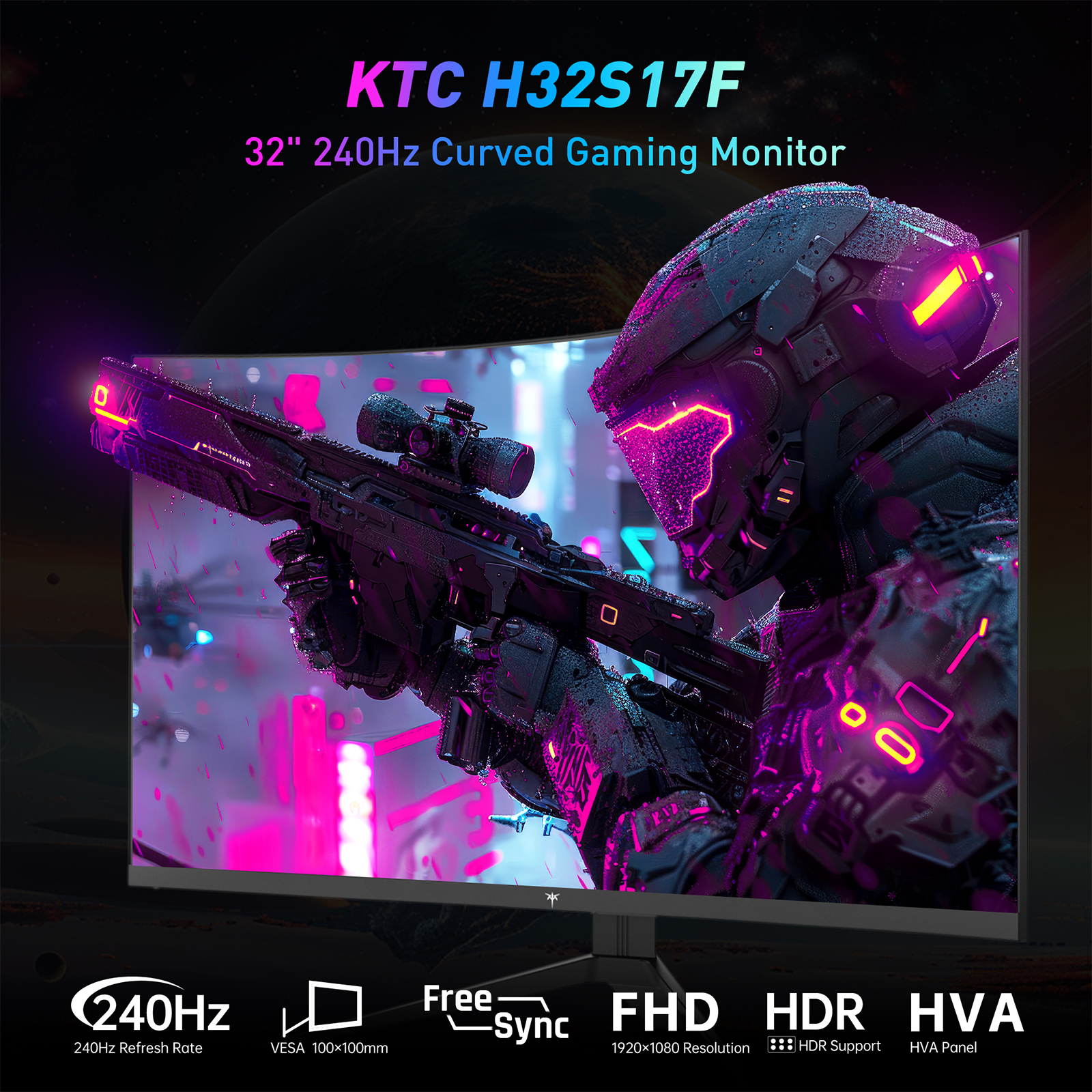 thumbnail video image 2 of KTC H32S17F 32 Inch 240Hz Curved Gaming Monitor, FHD 1080P 1500R HDR Gaming PC Monitor, FreeSync, Ultra-Fast 1ms Monitor for Gamer, 3500:1 Contrast, HDMI 2.0 x 2, DisplayPort 1.4 & USB 2.0, 2 of 15