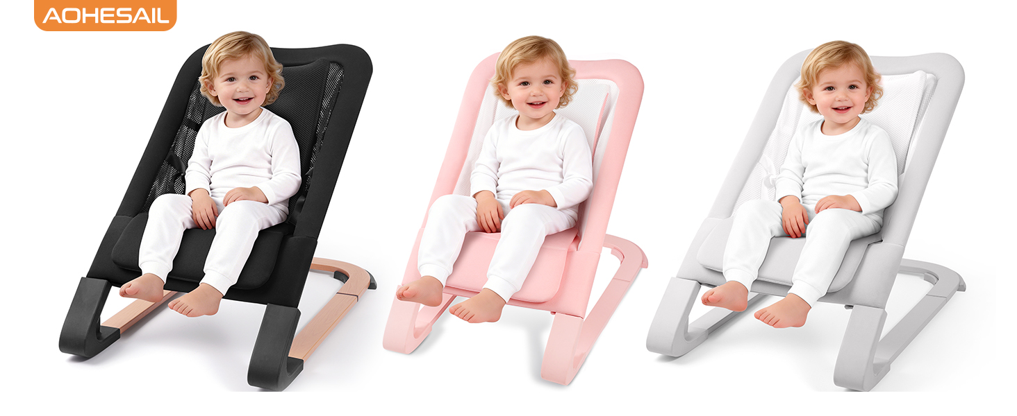 thumbnail video image 2 of Portable Baby Bouncer Seat, Adjustable Recline, 3-Point Safety Harness, Lightweight Portable Design, 0-18 Months, Supports Up to 60 lbs, Black, 2 of 8