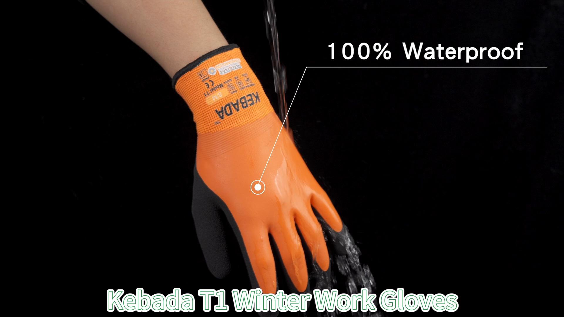 thumbnail video image 2 of 3 Pairs Kebada T1 Waterproof Insulated Work Gloves for Men and Women, Cold Weather High Visibility, X-Large, Orange, 2 of 7