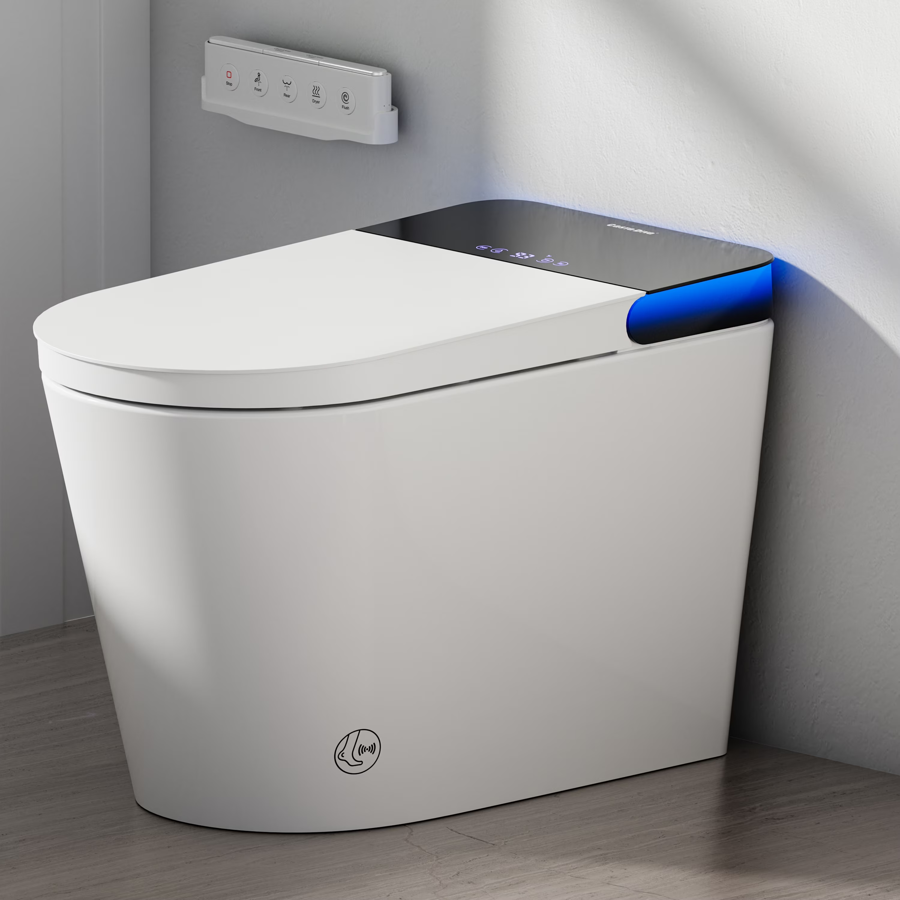 thumbnail video image 2 of ADA Comfort Height Smart Bidet Toilet with Auto Open/Flush, Auto Temp Adjust/Foam Shield, 1.06 GPF, Remote Control, 2 of 6