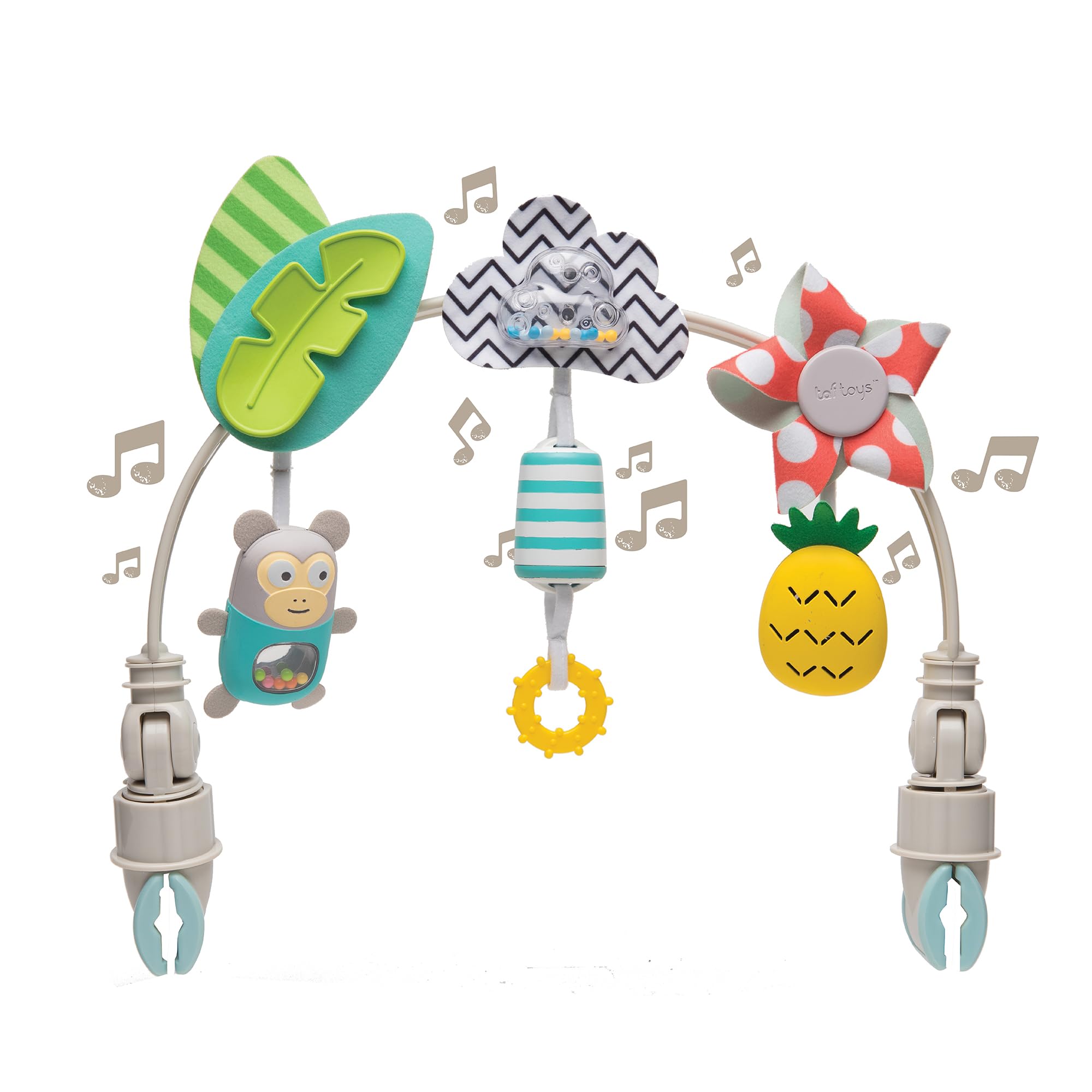 thumbnail video image 2 of Taf Toys ?Tropical Orchestra Arch? | Ideal for Infant & Toddlers, Fits Stroller & Pram, Activity Arch with Fascinating Toys, Stimulates Baby?s Senses and Motor Skills Development, Easier Outdoors, 2 of 8