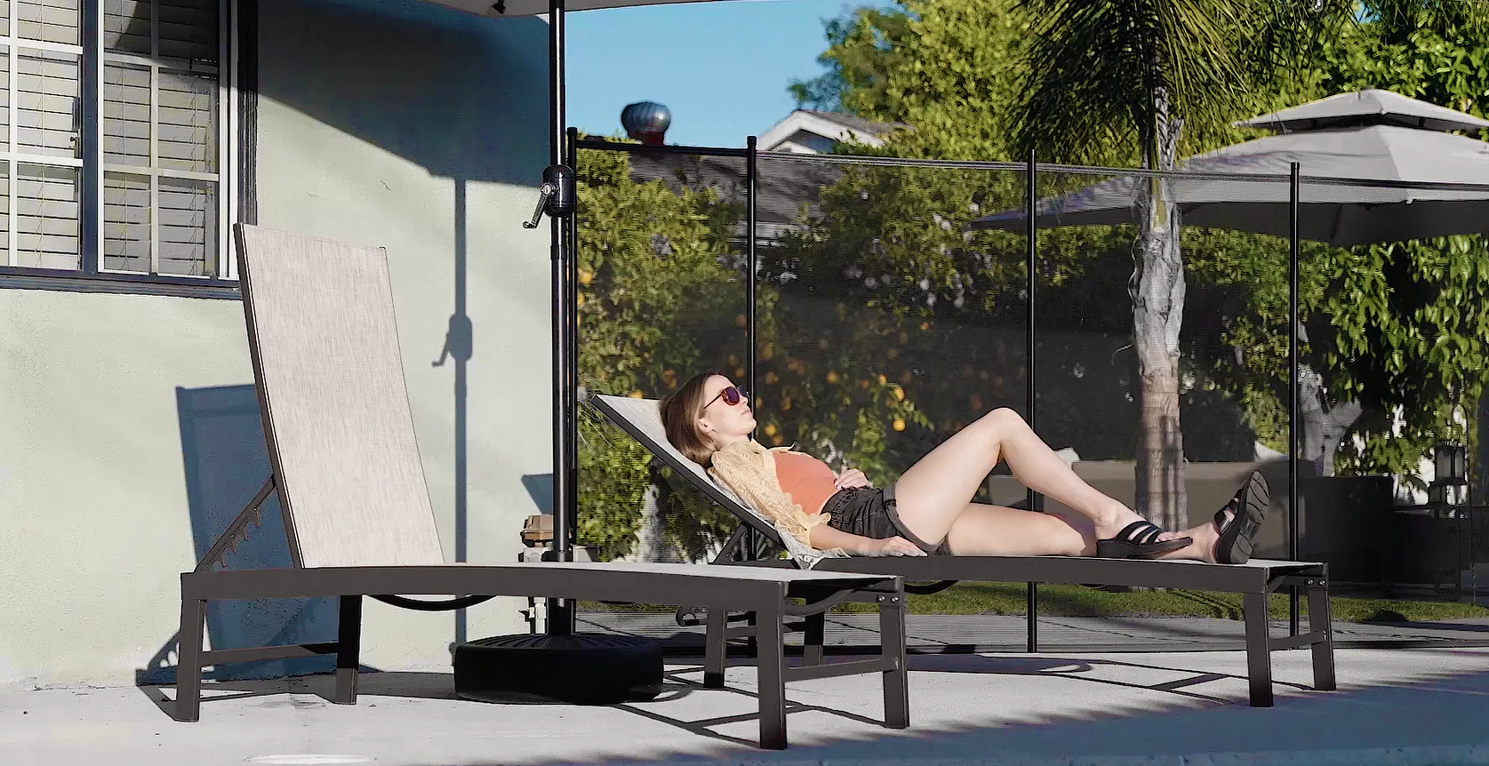 thumbnail video image 2 of Crestlive Products Outdoor Chaise Lounge Chair, 5-Position Adjustable Patio Recliner, Beige, 2 of 7