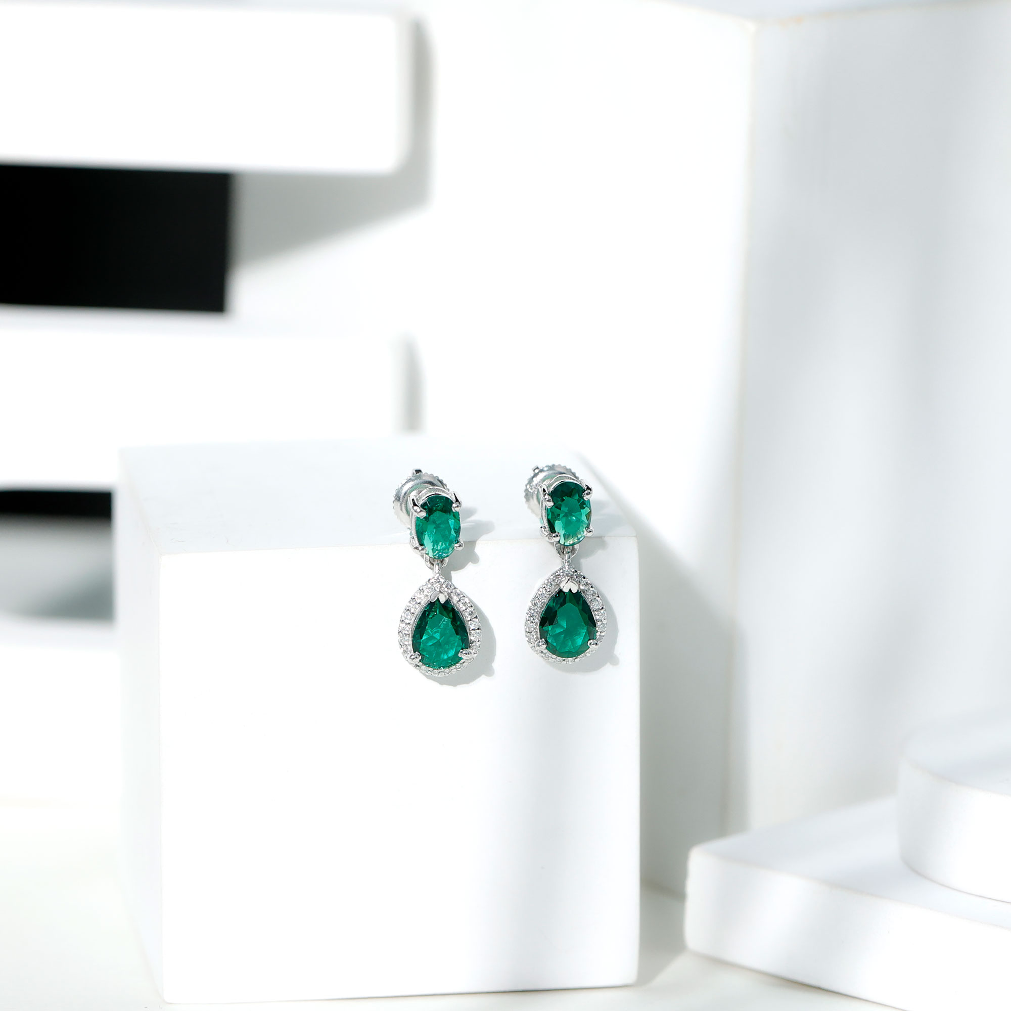 thumbnail video image 2 of Rosec Jewels Lab Created Emerald Teardrop Earrings for Women with Moissanite - AAAA Grade, 925 Sterling Silver, 2 of 8