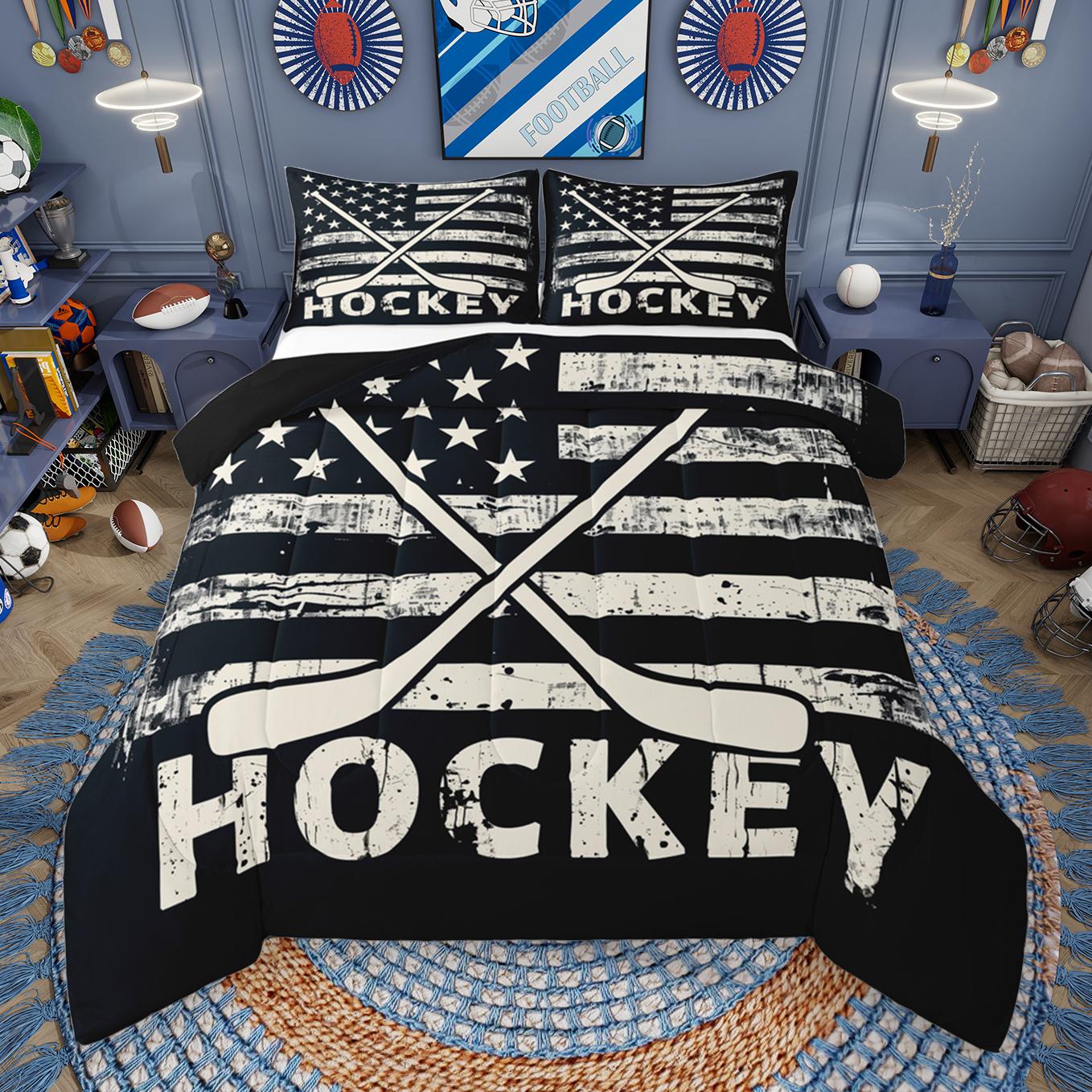 thumbnail video image 2 of Manfei Bice Hockey Game Bedding Comforter Set,Ball Sport Twin Comforter Sets,Vintage American Flag Bedding Set For Girls Kids,Super Cozy Room Decor Reversible,2pcs, 2 of 9
