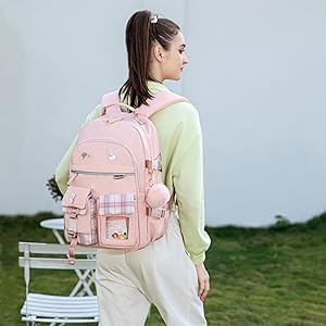 thumbnail video image 2 of 3 Piece Backpack Set 15.6 inch Laptop Bag College Backpack Large Schoolbag Women Casual Travel Daypack（White）, 2 of 8