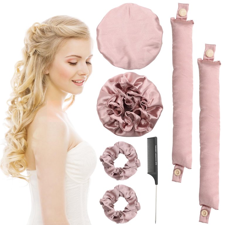 VEGCOO Satin Hair Curlers Set, Curling Headband with Caps