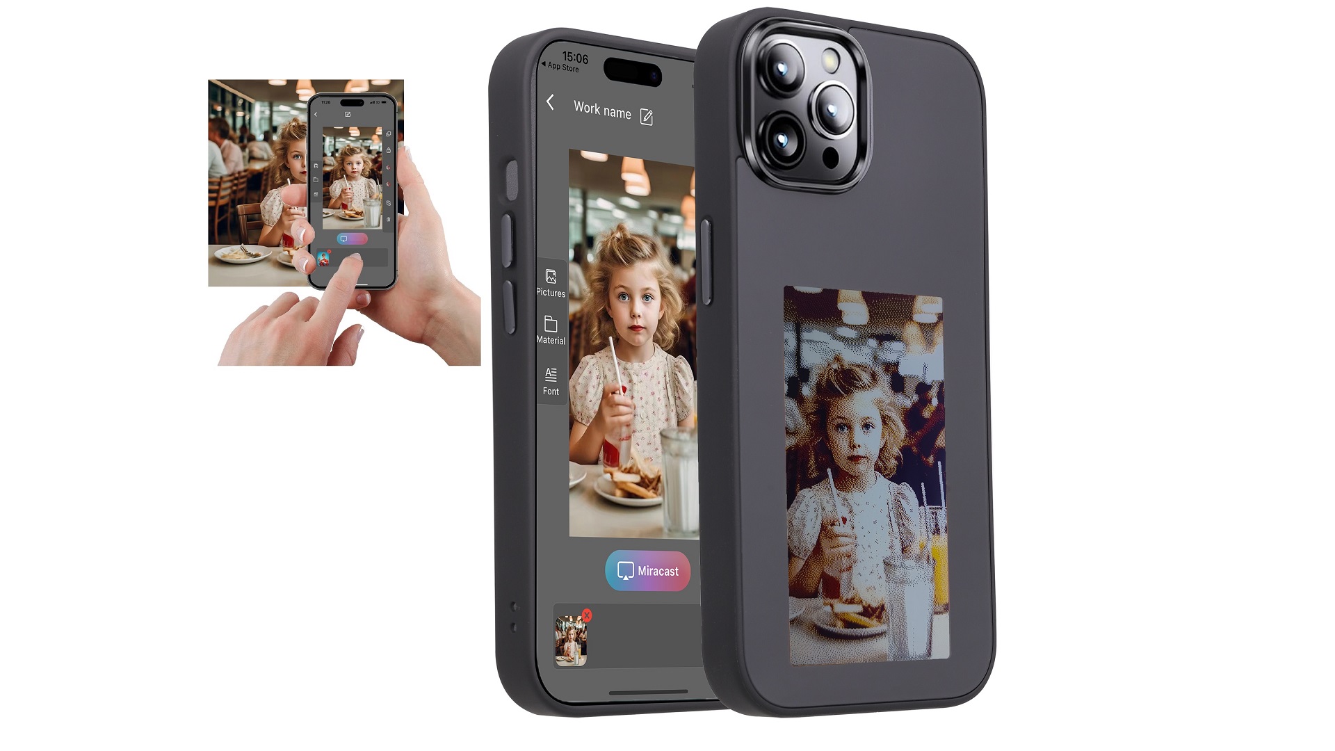 thumbnail video image 2 of DIY E-Ink Phone Case for iPhone Operation Smart Photo Rear Projection Customiza Phone Case Instantly Display Photos On The Ink Screen Back Cover Personalize Your Phone case, 2 of 13
