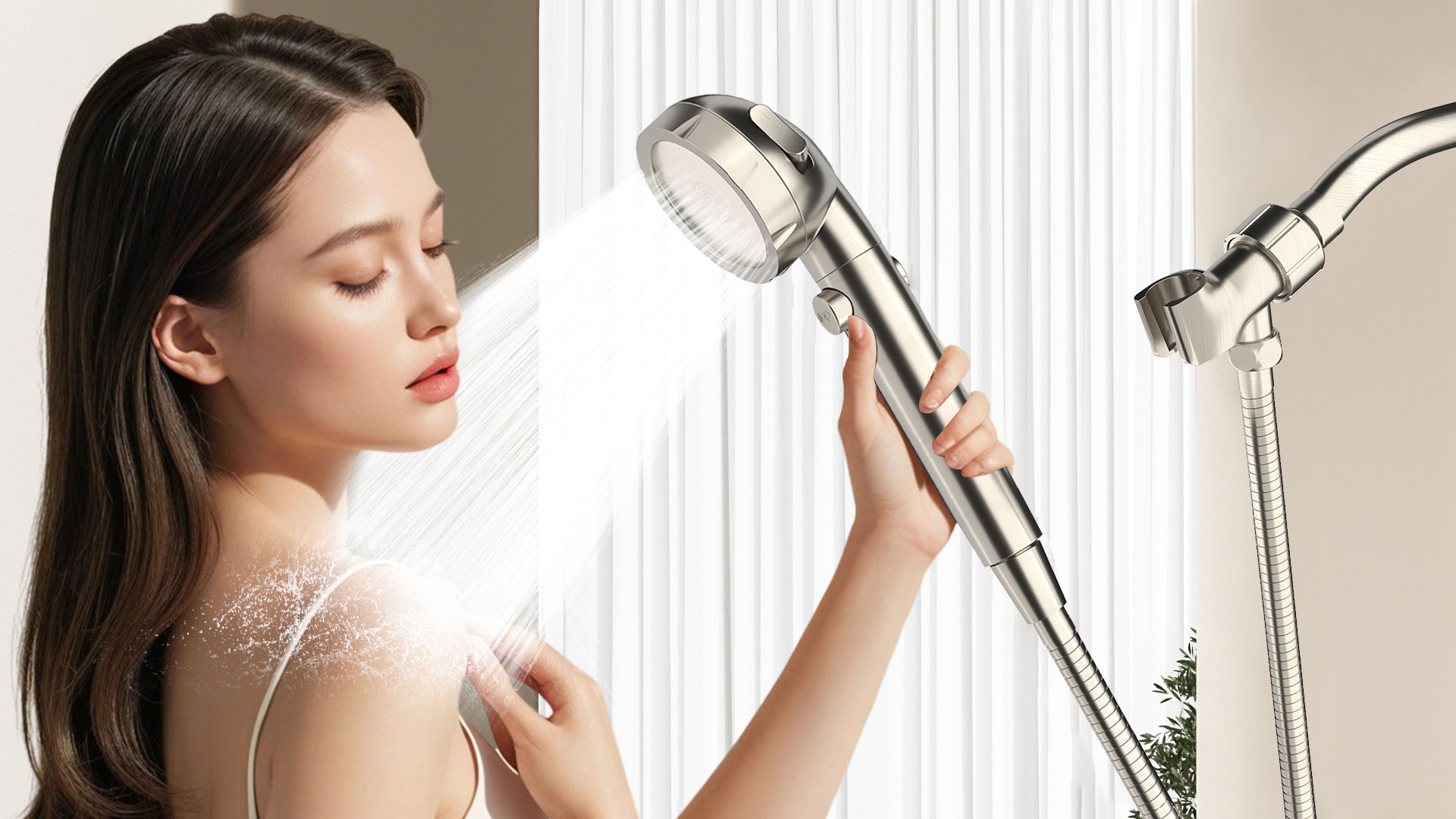 thumbnail video image 2 of KAIYING Handheld Shower Head with Filters, High-Pressure Mineral Filtration Showerhead with Hose (Brushed Nickel), 2 of 8