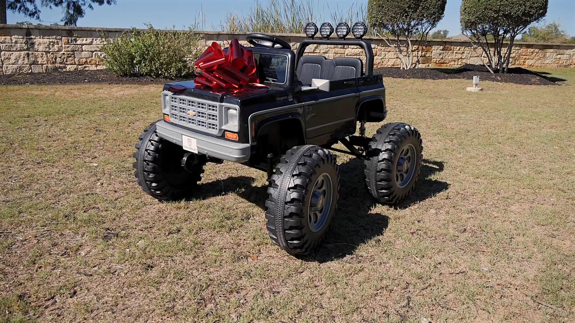 thumbnail video image 2 of Chevrolet Cheyenne 24 Volt Ride on Toys for Kids, Joyracer Ride on Truck with Remote, Power Car Wheels with Bluetooth, USB, LED Lights, Gray, 2 of 8