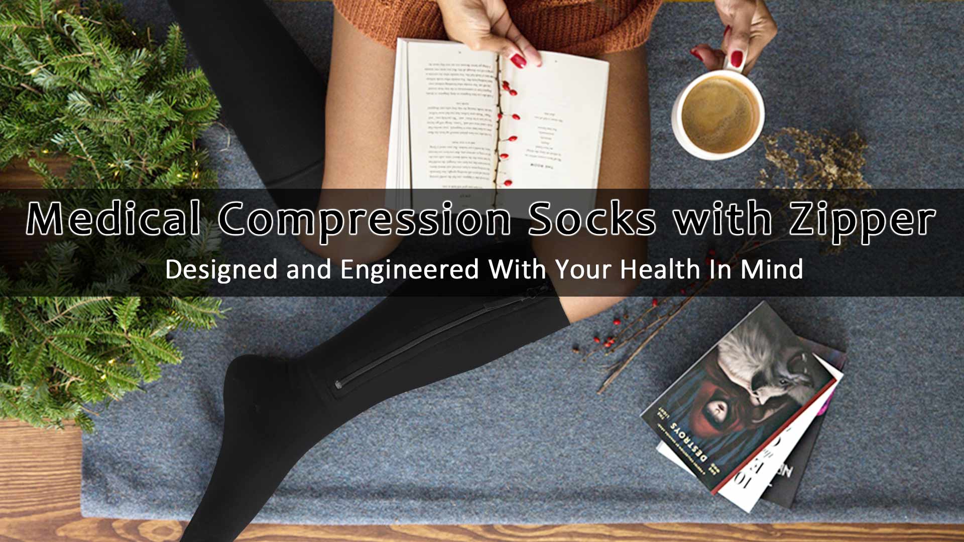 thumbnail video image 2 of Ailaka Zipper Compression Socks, 15-20 mmHg Knee High Compression Socks for Men Women, Close Toe Support Socks,Black, 2 of 8