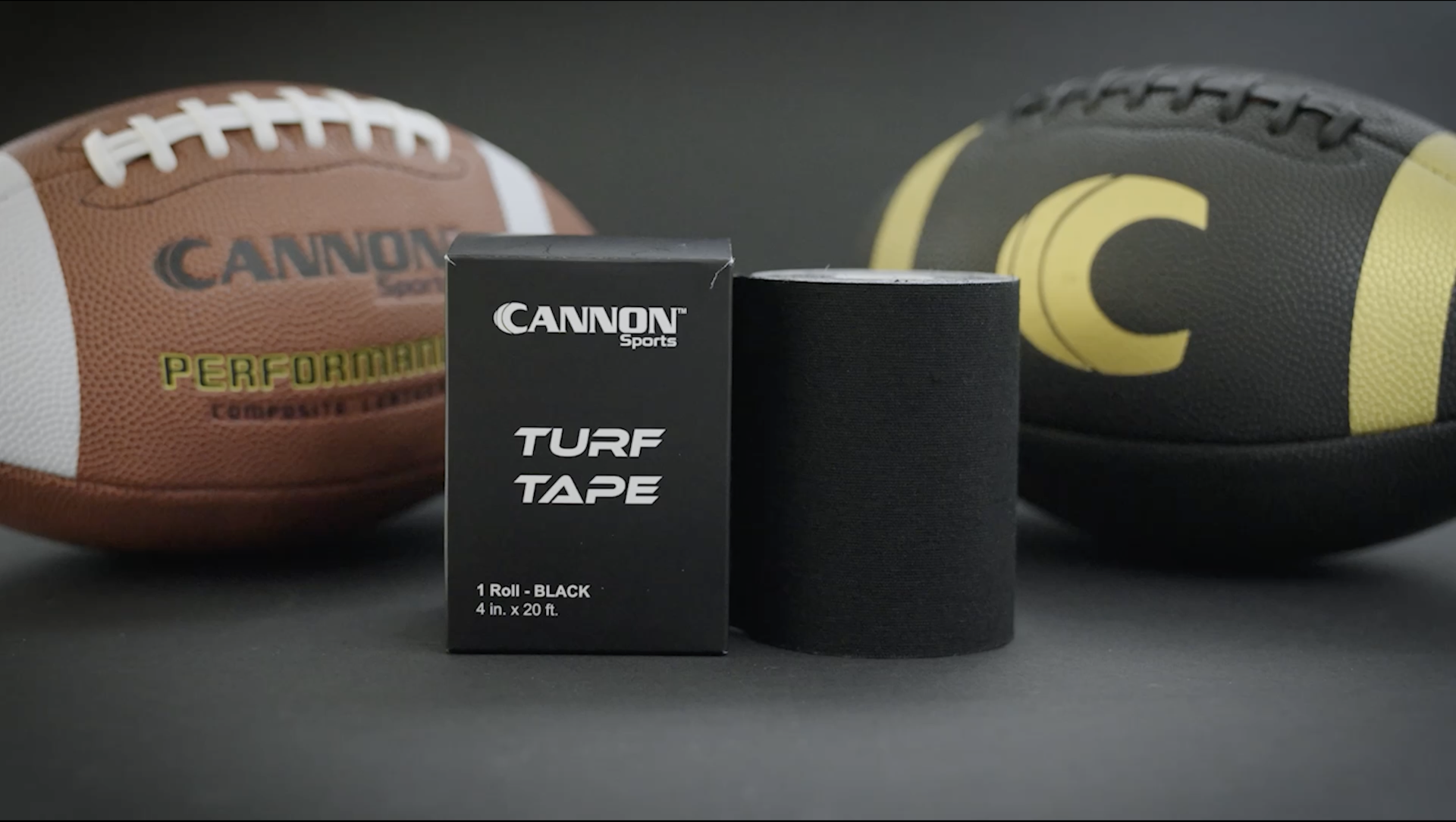 thumbnail video image 2 of Cannon Sports Premium Turf Tape Football – 4 Inch by 20 Feet - Flexible, Breathable, Extra-Wide, Waterproof Athletic Tape – Football Tape for Turf Burn Protection (Black), 2 of 9