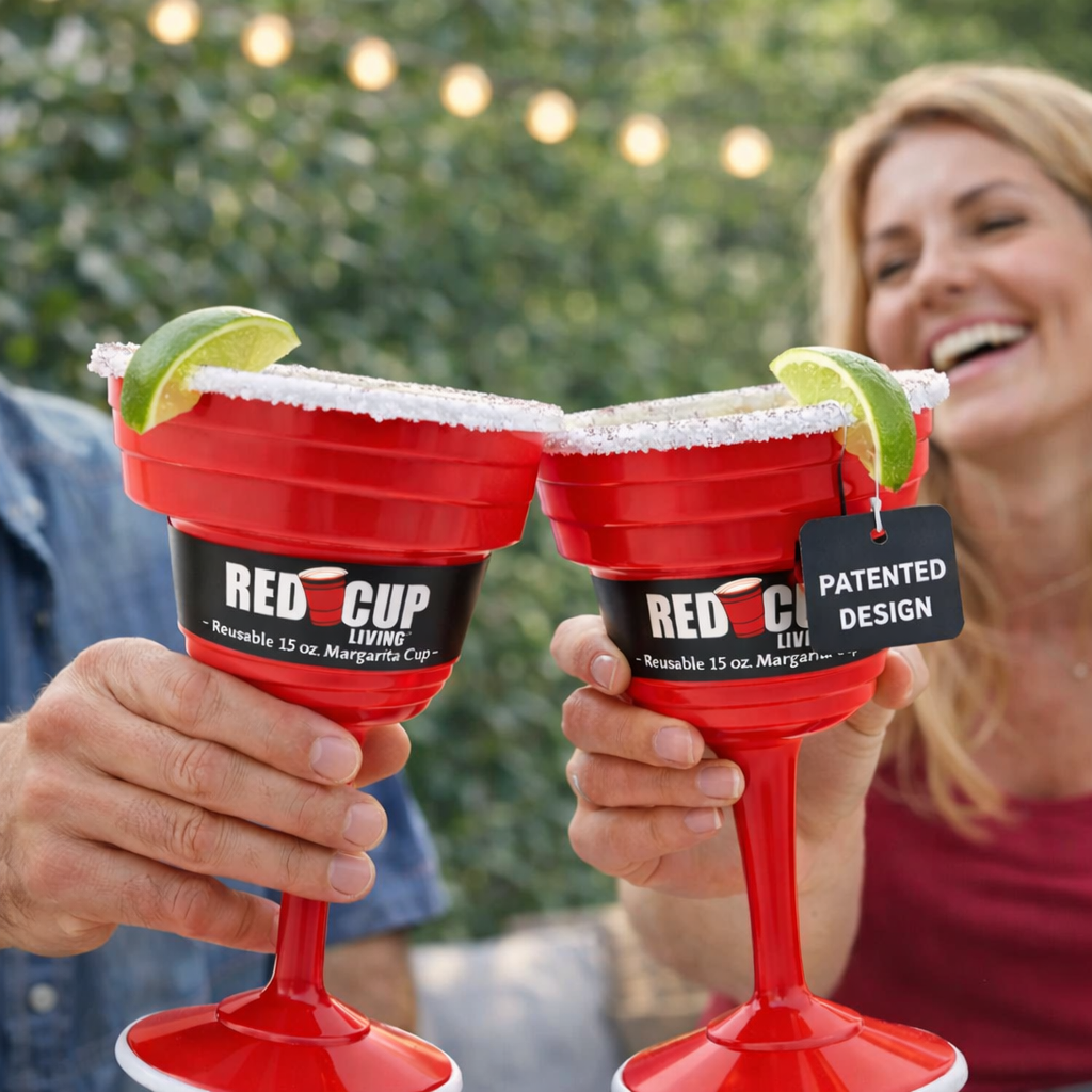 Reusable Red Plastic Margarita Glasses with Stem, 15 oz, Durable Party ...