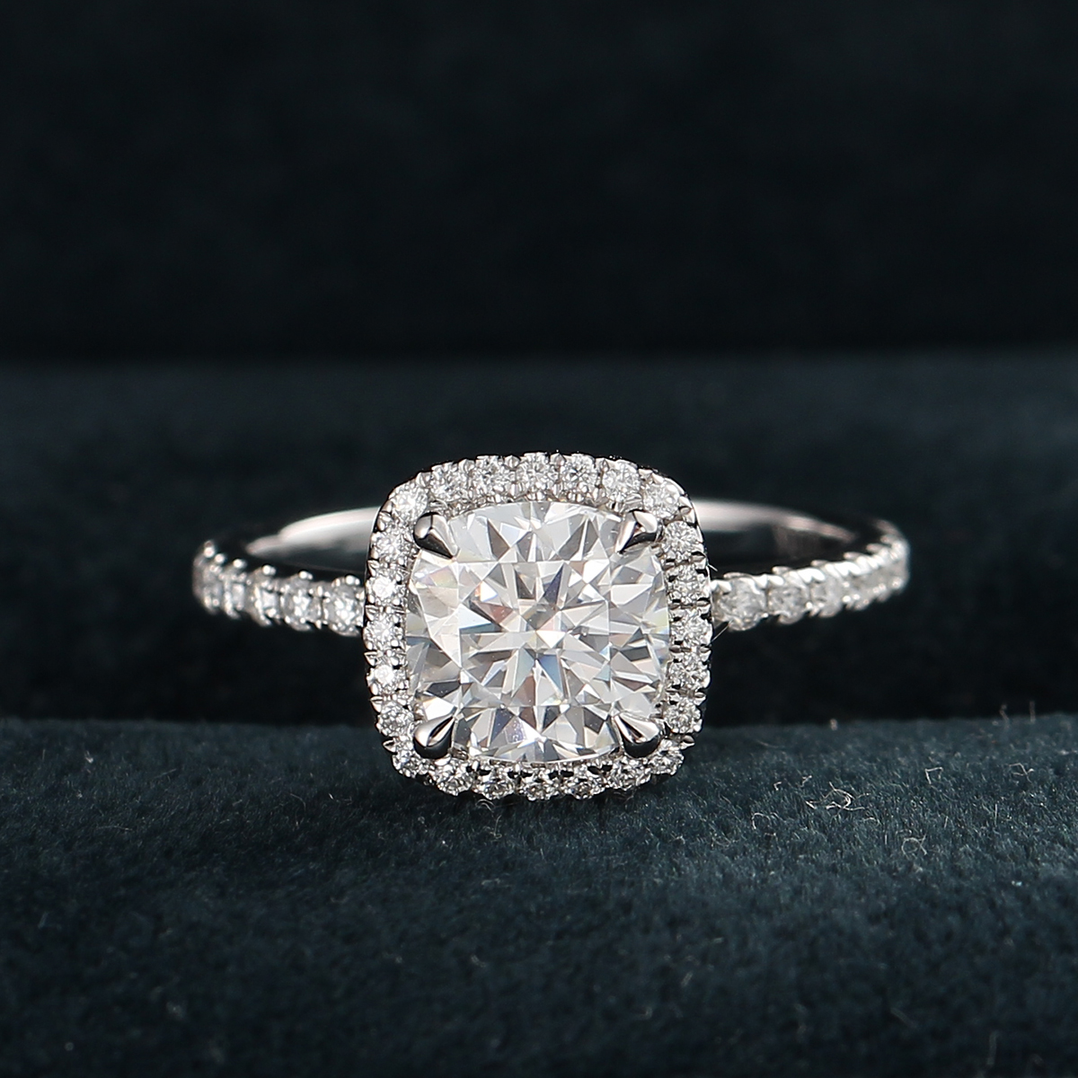 thumbnail video image 2 of solitaire jewels 1.5CT Cushion Moissanit Halo Engagement Ring For Women, 14K Rose Gold, 2 of 8
