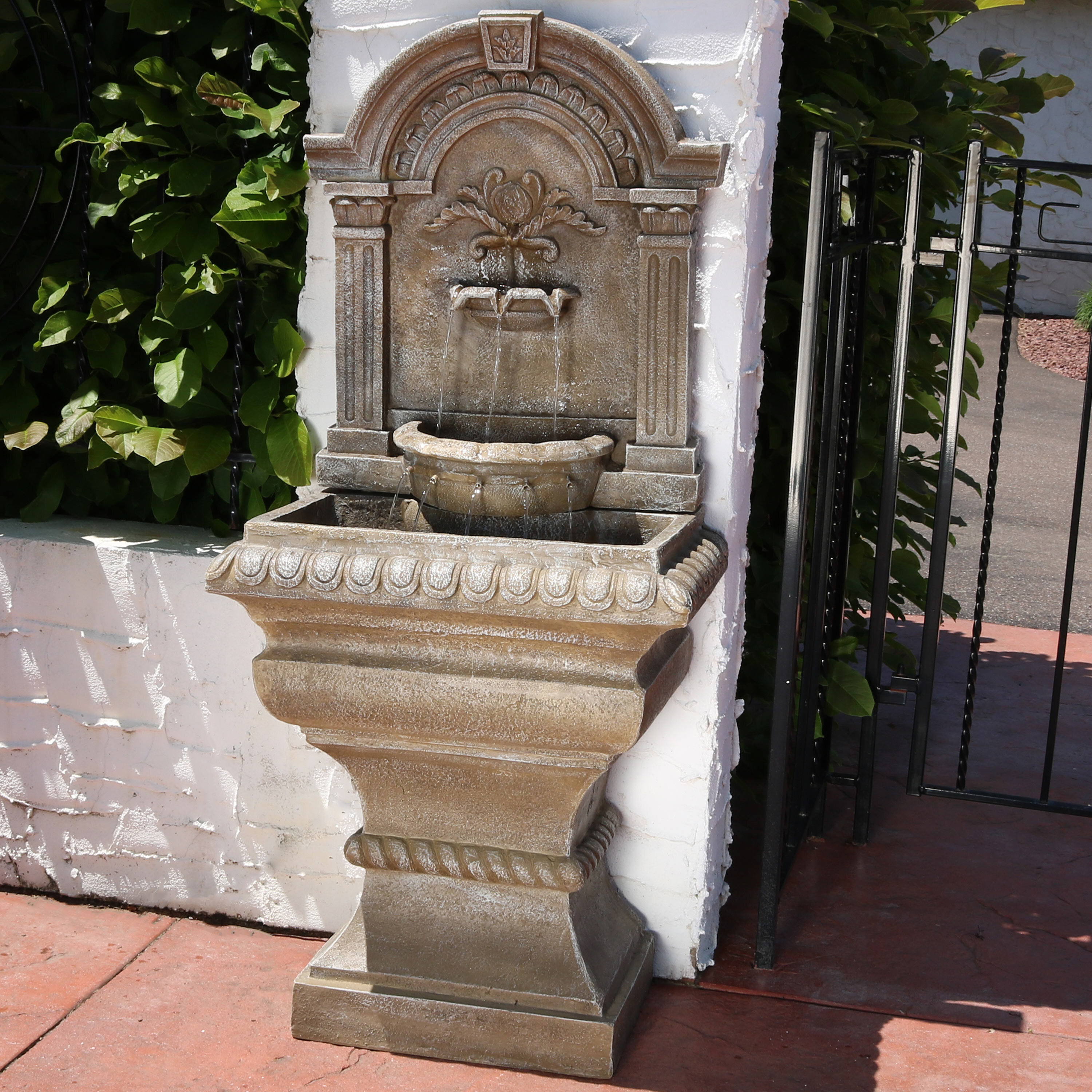 thumbnail video image 2 of Sunnydaze Ornate Lavello Polyresin Outdoor Wall Water Fountain, 2 of 10