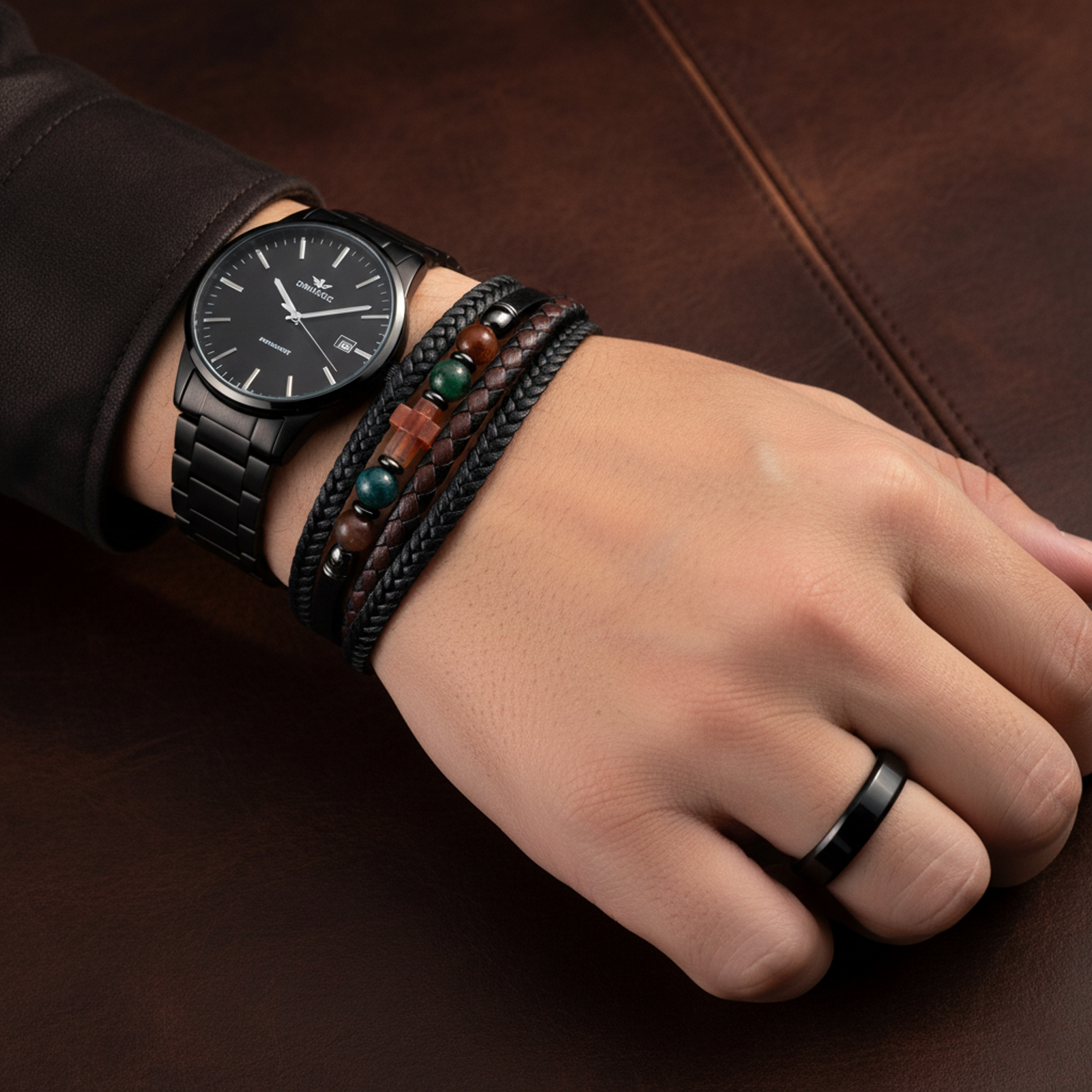 thumbnail video image 2 of Men’s Tiger Eye Cross Bracelet – Brown Braided Leather Wristband with “Love You Forever” Magnetic Clasp, Christian Gift for Him, 2 of 9