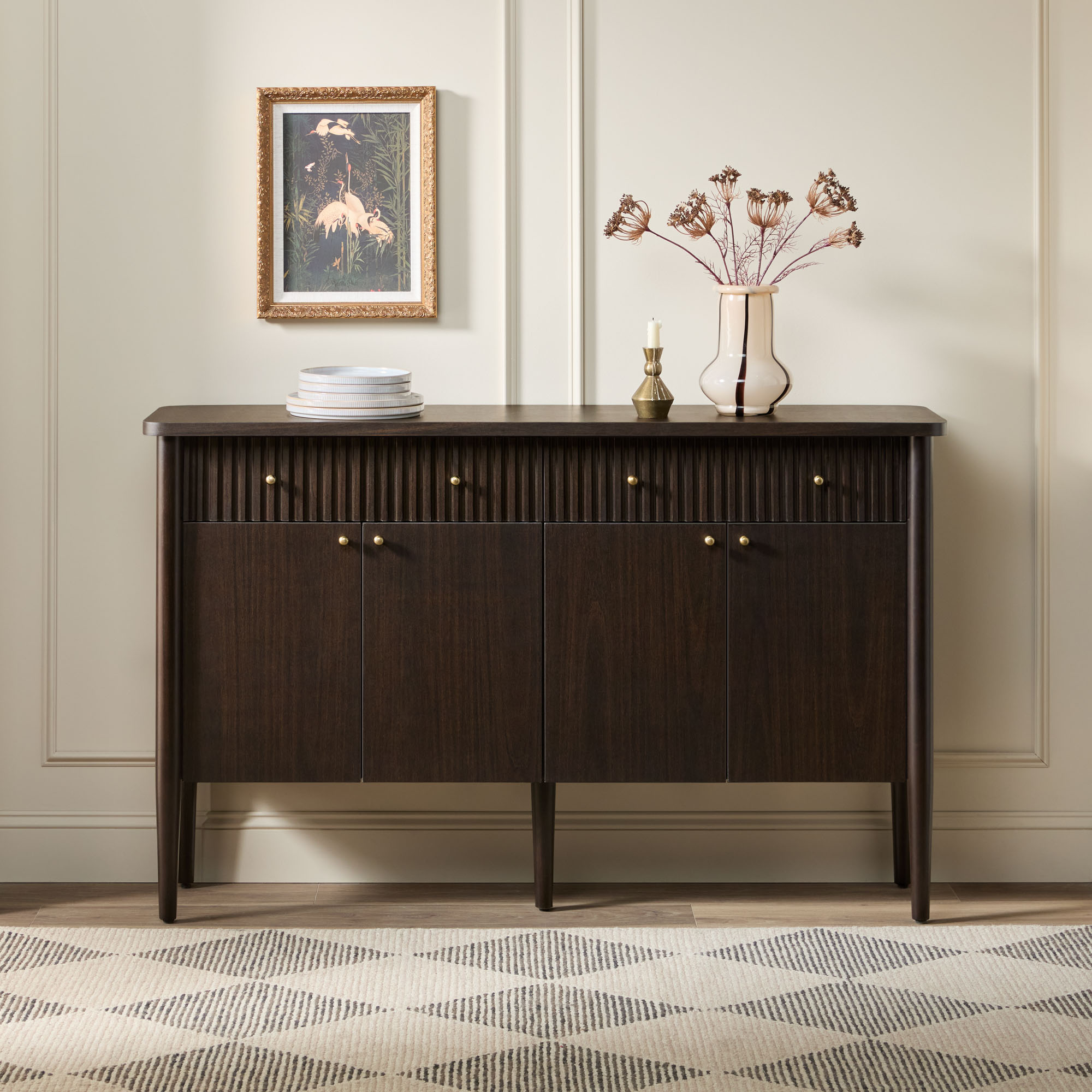 thumbnail video image 2 of Walker Edison Modern Fluted Wood Sideboard with Storage, Coastal Oak, 2 of 12