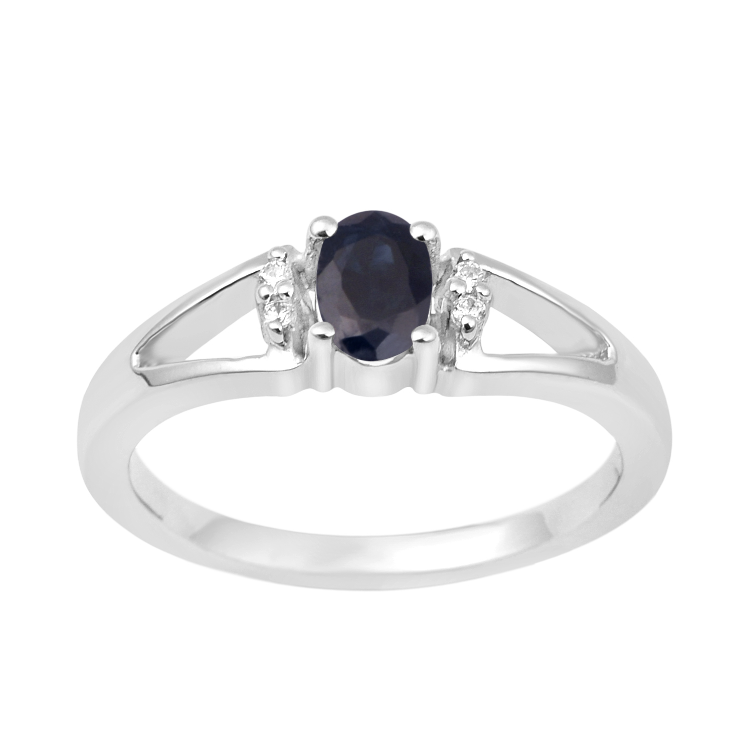 thumbnail video image 2 of 6x4mm Oval Shape Blue Sapphire Gemstone 925 Sterling Silver Solitaire Split Shank Women Gift Ring, 2 of 7