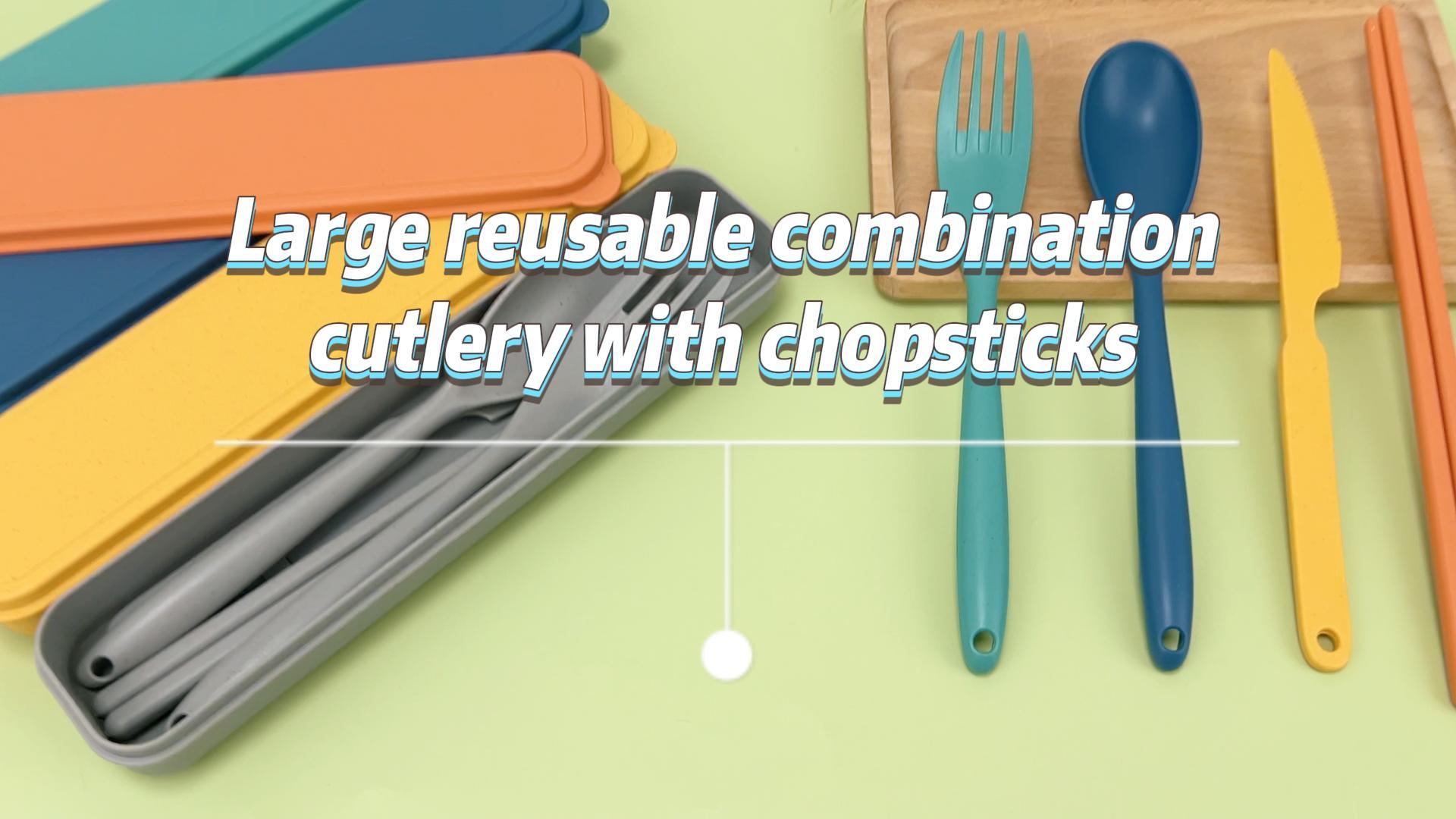 thumbnail video image 2 of thovorrnl Big Travel Utensils with Case, 5 Sets Reusable Plastic Utensils for Adult Camping Picnic Daily Use, 2 of 8