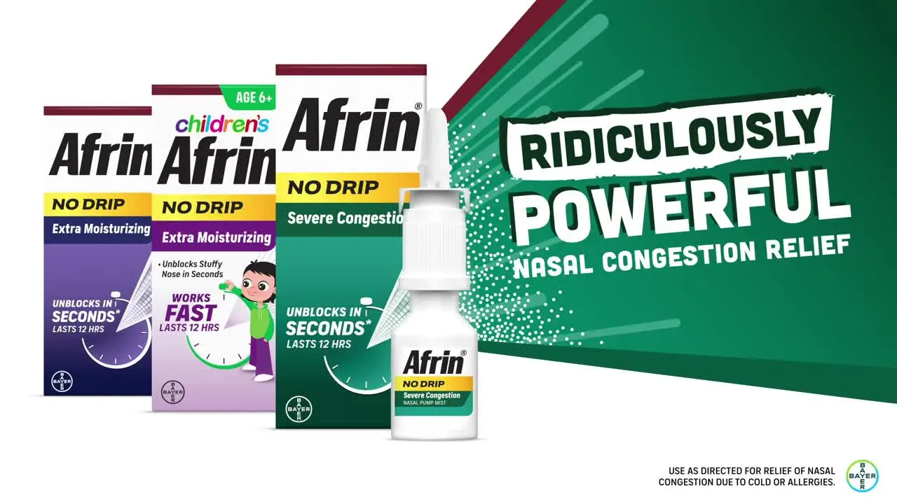 thumbnail video image 3 of Afrin No Drip Severe Congestion Pump Mist Nasal Spray, 12 Hour Congestion Relief, 15 mL, 3 of 11