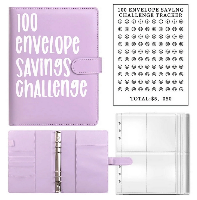 thumbnail video image 2 of 100 Envelope Challenge Binder, Savings Challenges Sheets，Easy and Fun Way to Save $5,050, Budget Binder with Cash Envelopes, Savings Challenges Binder, Budget Planner Book for Budgeting, 2 of 7