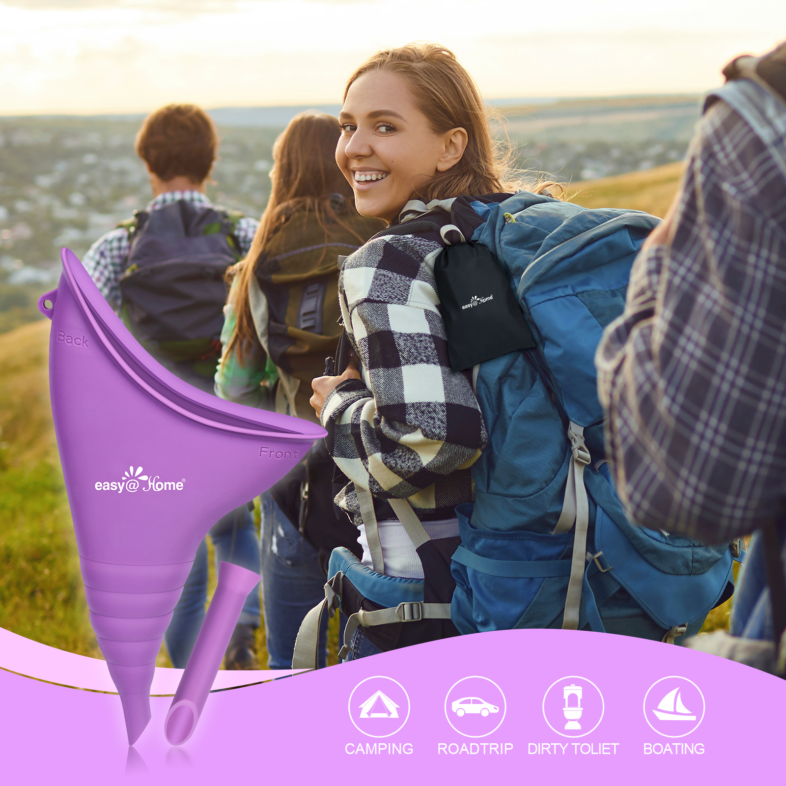 thumbnail video image 2 of Easy@Home Portable Female Urination Device for Women: Silicone Female Urinal Pee Funnel Standing Up to Pee Urine Peeing Cup Reusable for Travel | Camping | Boating | Outdoor | Hiking Pink EUD408, 2 of 9