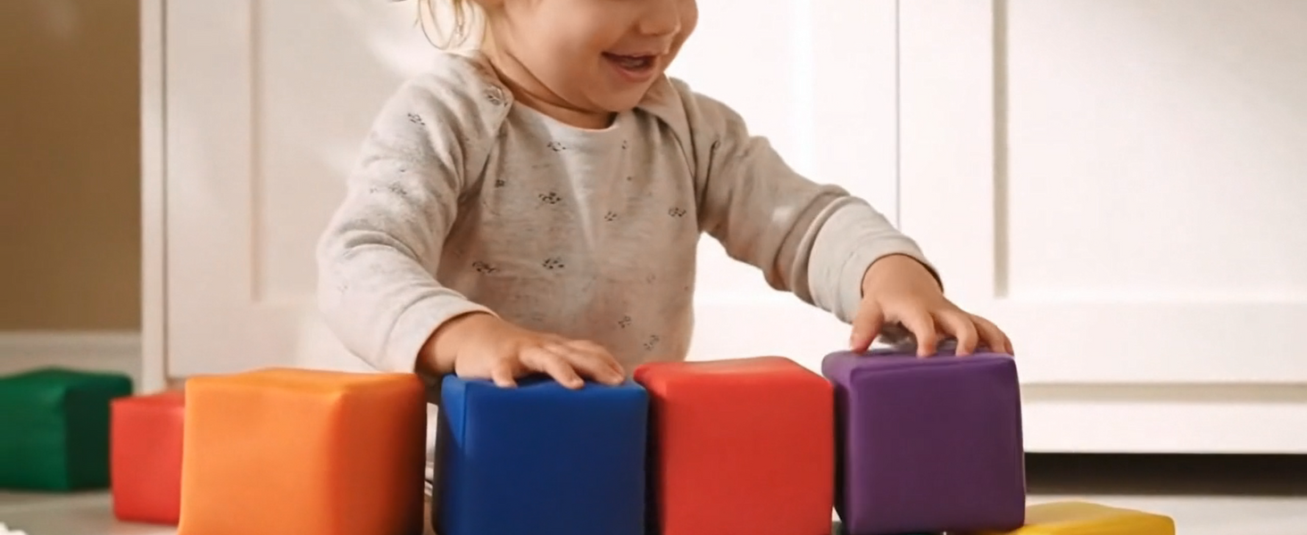 thumbnail video image 2 of Casafield (12-Piece Set) Foam Building Blocks for Toddlers, 5.5" x 5.5" Soft Play Colorful Kids Stacking Cubes for Daycare, Nursery, Preschool, 2 of 8