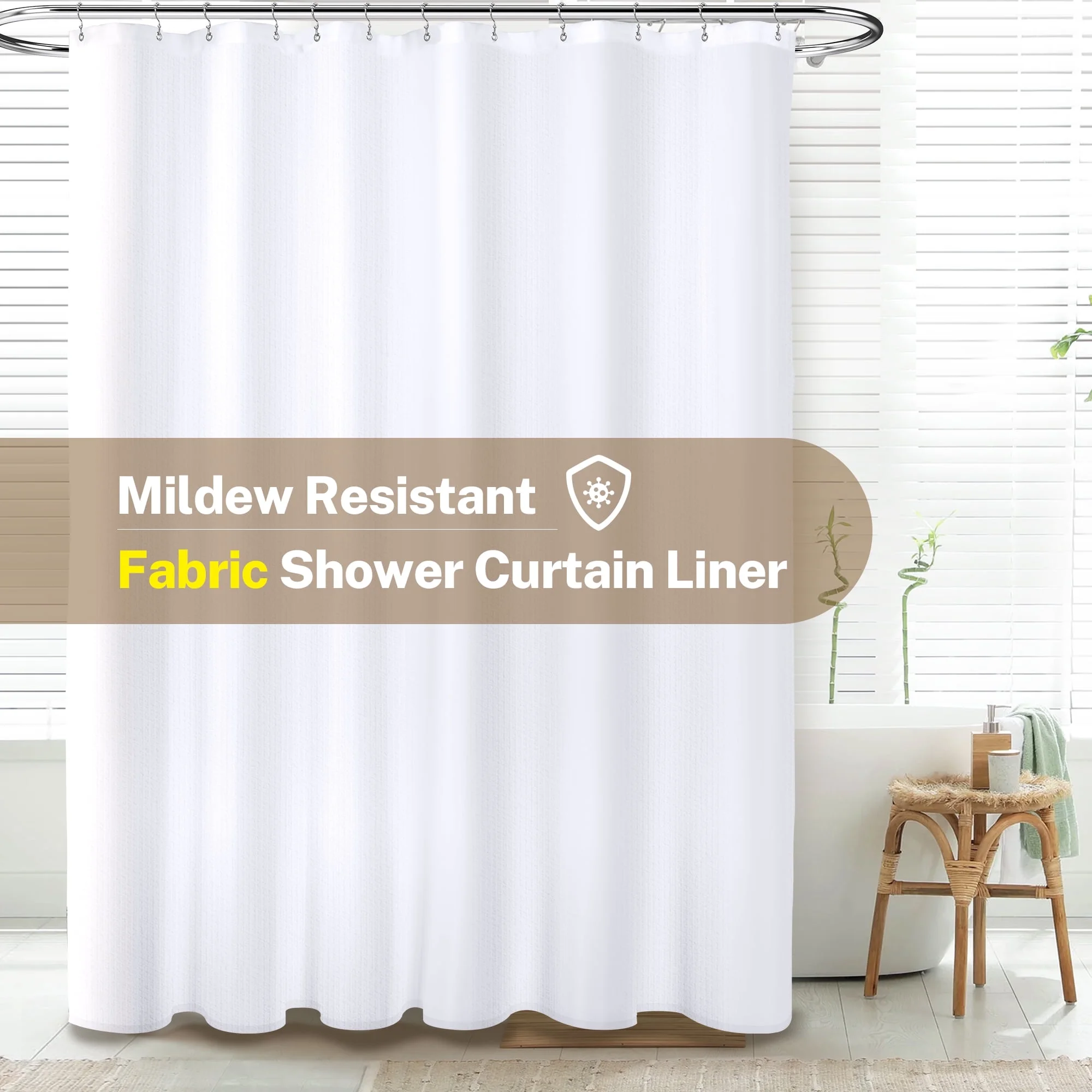 thumbnail video image 2 of Barossa Design Extra Long 72"x84" Shower Curtain Liner Fabric Shower Curtain Cloth Waterproof with Magnets, White, 2 of 9