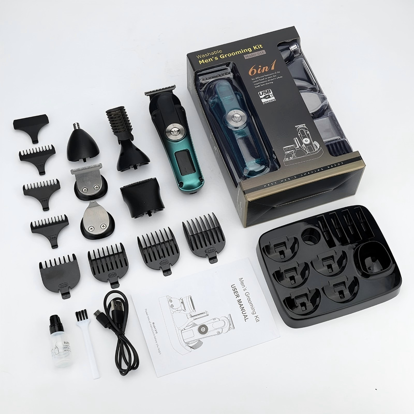 thumbnail video image 2 of Juyafio New Upgrade 6-in-1 Hair Clippers Kit,Beard Trimmer for Men/Electric Razor,Body Hair Trimmer,Nose Hair Groomer,Cordless Precision Shave Kit,Waterproof USB Rechargeable, 2 of 14