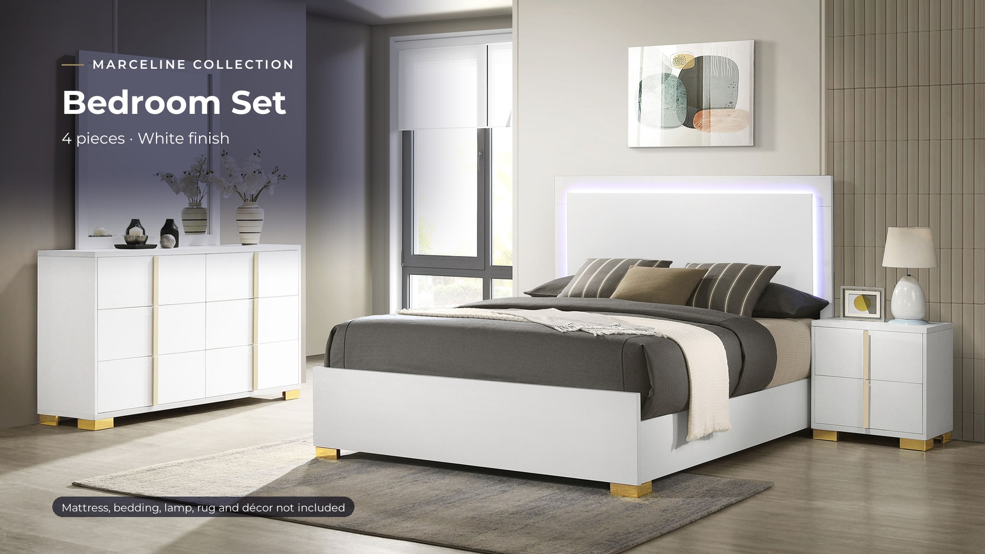 thumbnail video image 2 of Coaster Marceline 4-Piece Eastern King Bedroom Set, White, 2 of 20