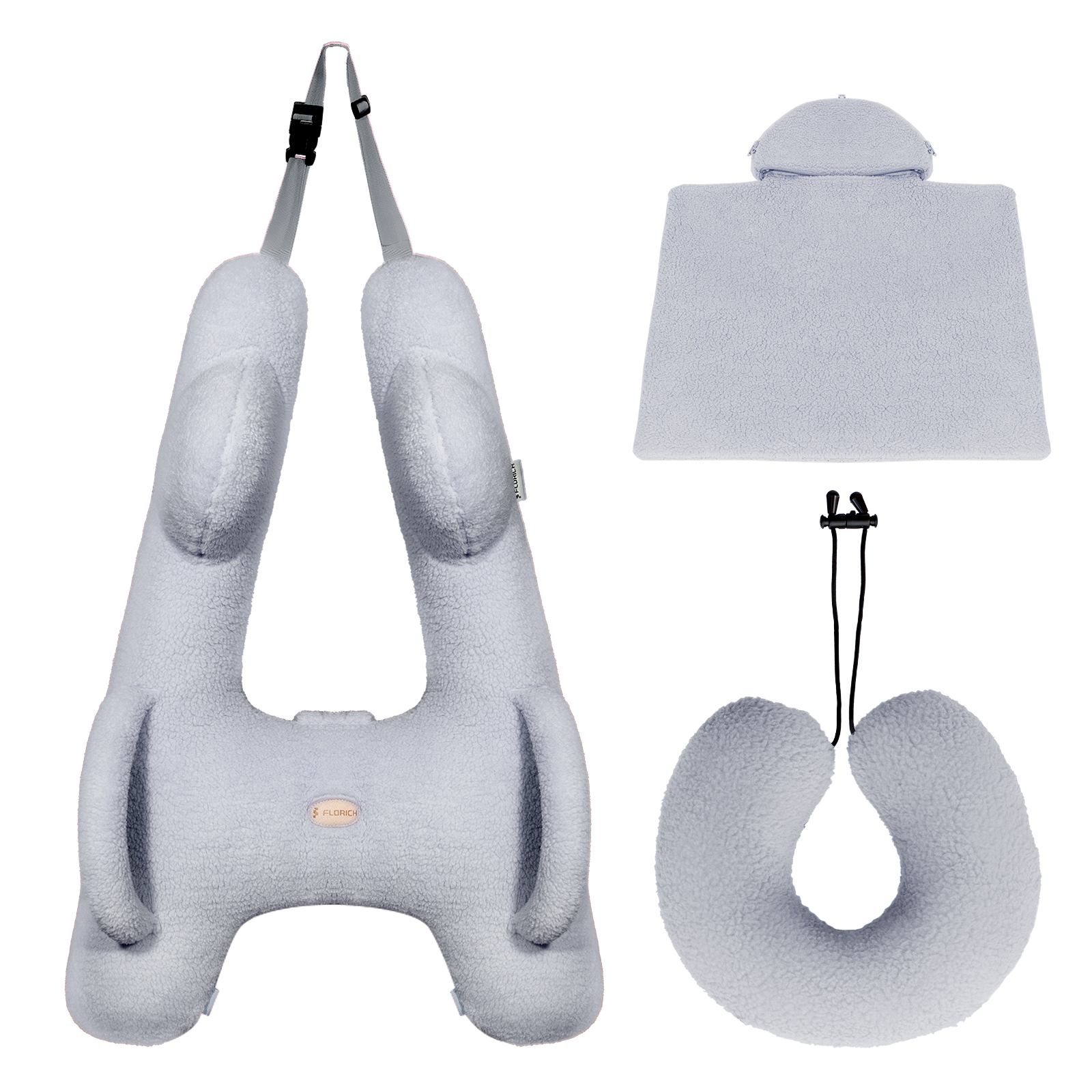 thumbnail video image 2 of FLORICH Car Sleeping Travel Pillow for Kid & Adults to Support Head and Body on Road Trips with Neck Pillow and Blanket, Gray, 2 of 9