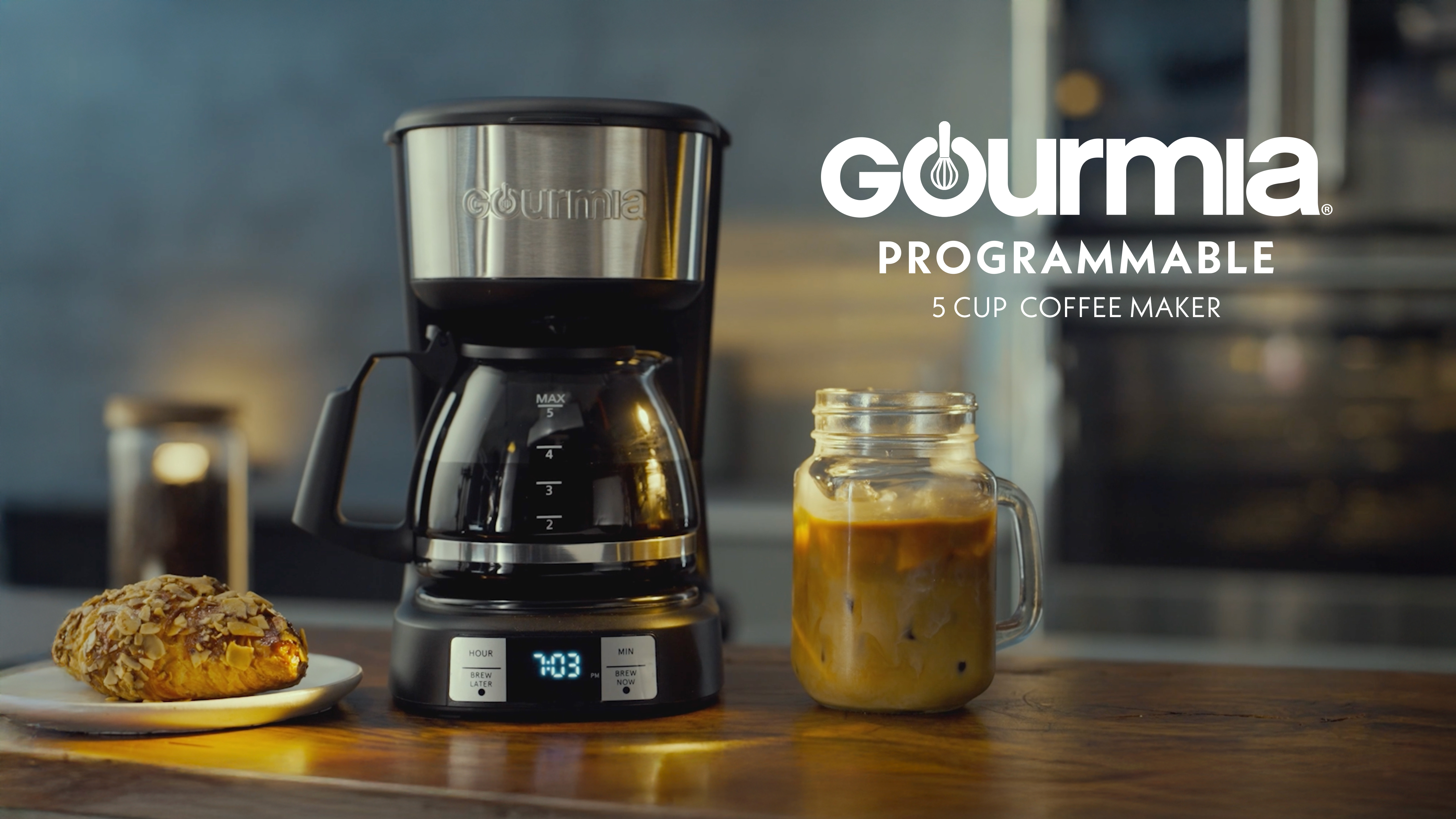 thumbnail video image 3 of Gourmia 5 Cup Programmable Drip Coffee Maker with Brew Later, Black, 3 of 12