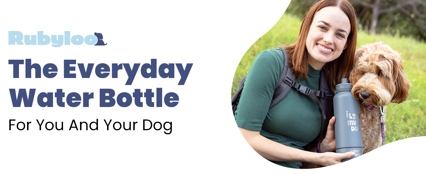 thumbnail video image 2 of Rubyloo Dog Water Bottle for Dog Lovers, 32 oz Stainless Steel Double Wall Insulated Water Bottle with 8 oz Bowl, Dusty Blue, 2 of 8