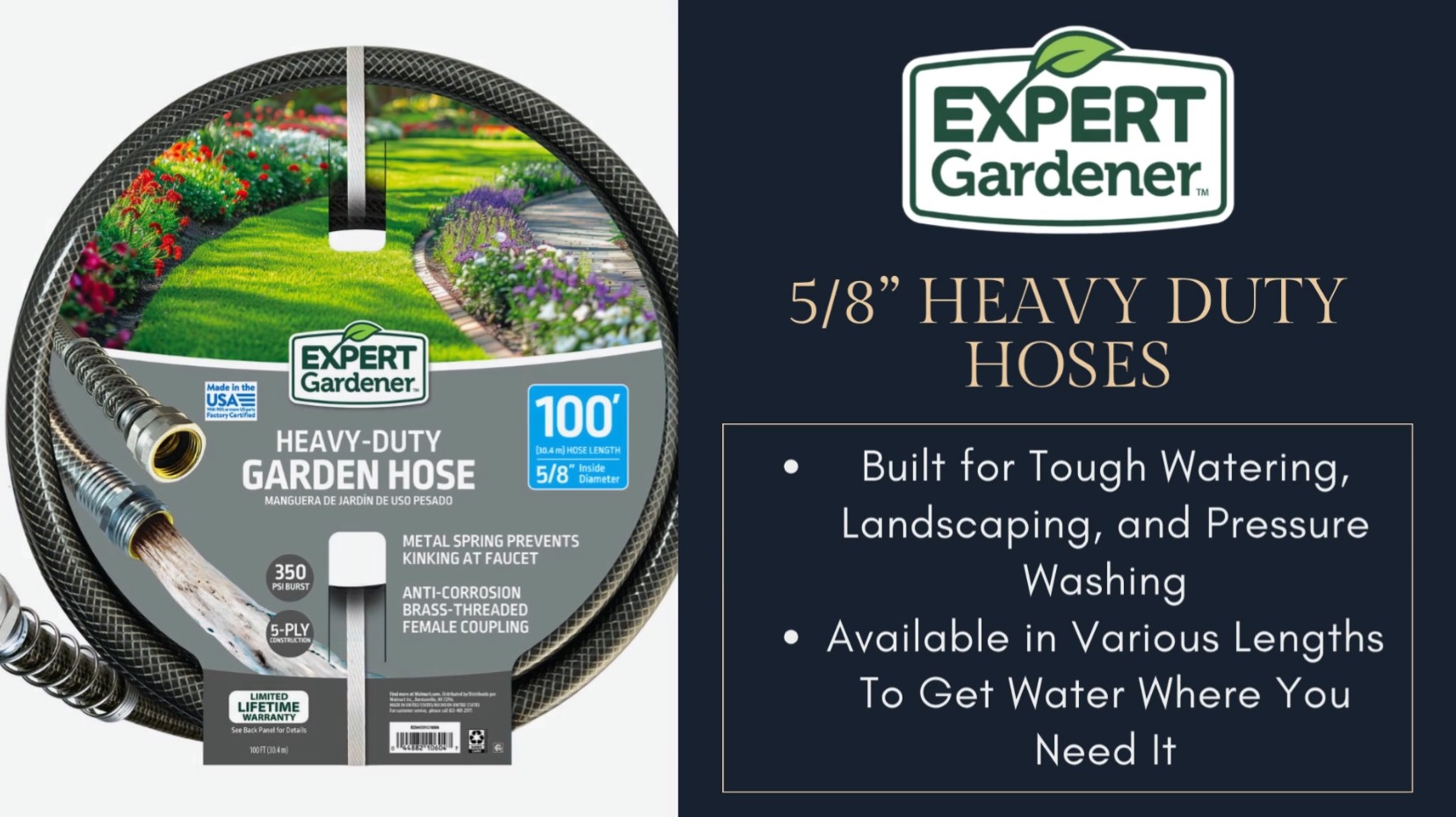 thumbnail video image 3 of Expert Gardener 5/8-Inch x 100-Foot Heavy Duty Garden Hose, 3 of 11