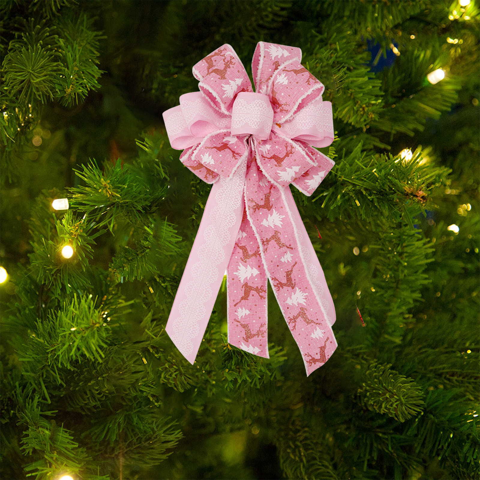 thumbnail video image 2 of Christmas Ornaments,Christmas Decorations Christmas Tree Hanging Decorations Double Linen Bow Holiday Party Home Party Decoration Props Christmas Indoor and Outdoor Decorations,Pink-21.26in, 2 of 8