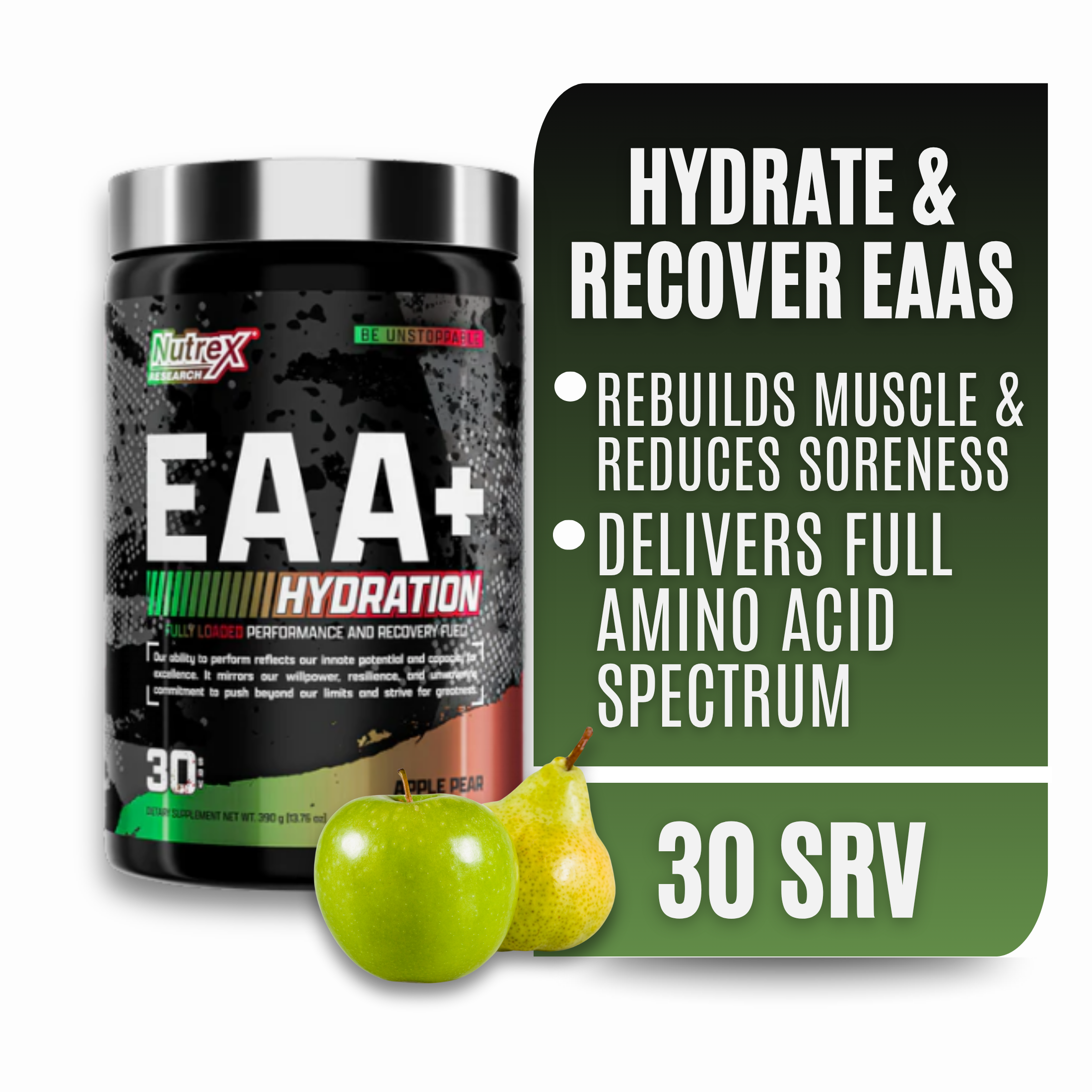 thumbnail video image 2 of Nutrex Research EAA Hydration EAAs + BCAA Powder Muscle Recovery, Strength, Endurance 8G Essential Amino Acids + Electrolytes Apple Pear, 2 of 9