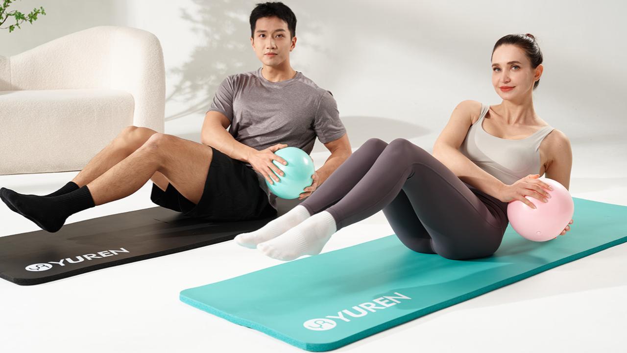 thumbnail video image 2 of YR Thick Yoga Mat 1/2 Inch Stretching Pilates Hi-Density Foam Exercise Mats, Purple with Yoga Bag, 2 of 9