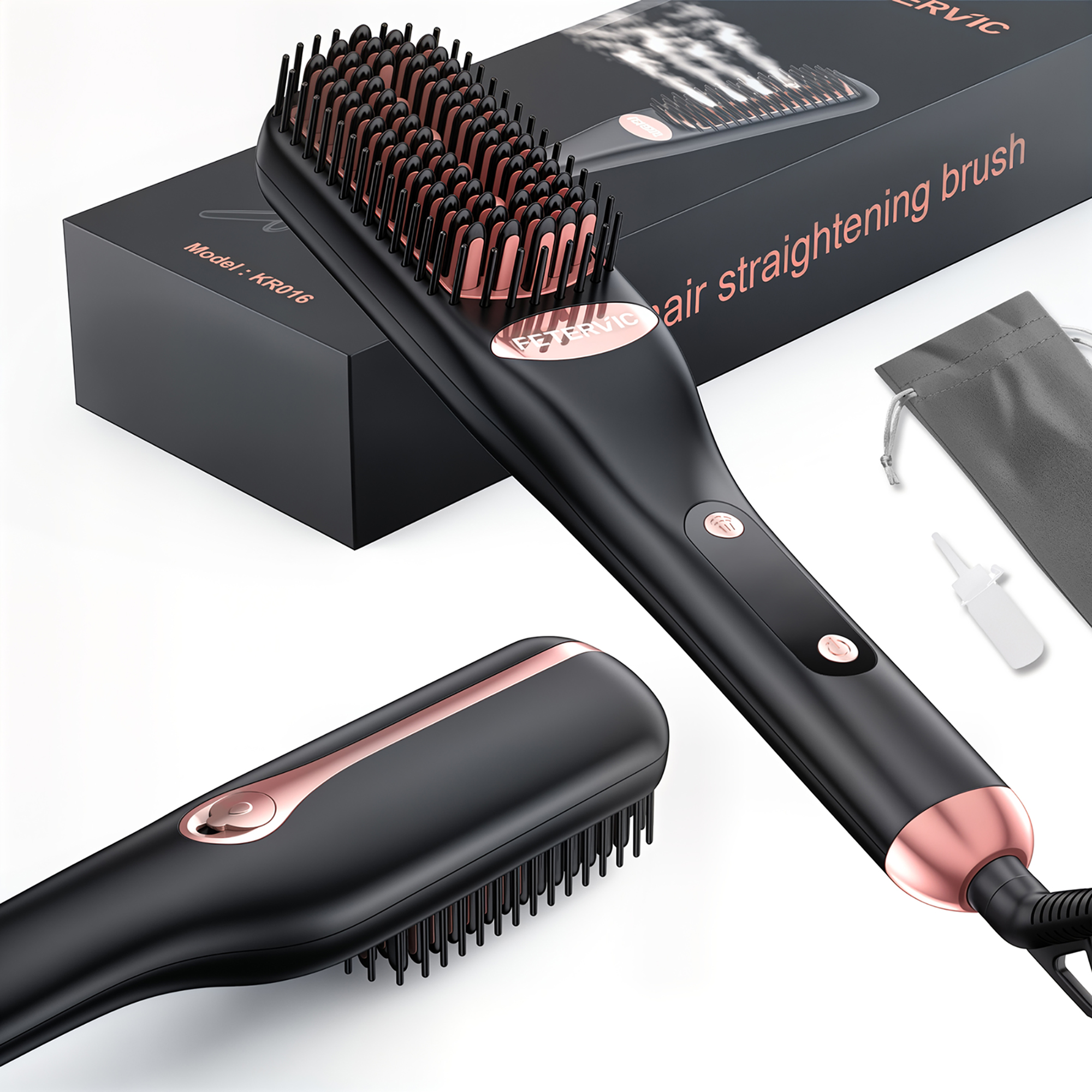 thumbnail video image 2 of Hair Straightener Brush, FETERVIC Steam Hair Straightening Comb for All Hair Types , 13 Temp Settings & 30s Fast Heating & 60-Minute Auto Shut-Off - Gifts for Women, 2 of 8