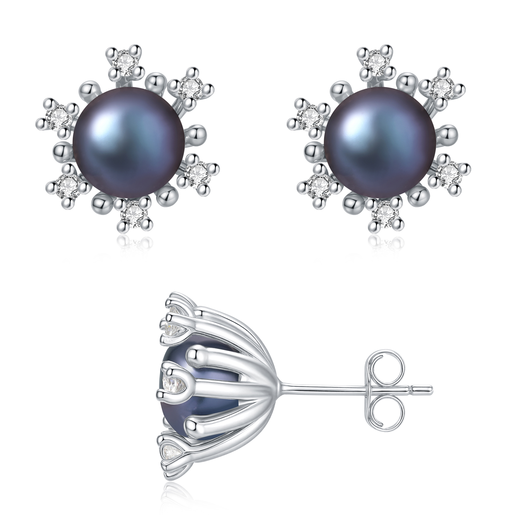 thumbnail video image 2 of Yami 8-8.5mm Elegant Cultured Purple Pearl Stud Earrings Cubic Zirconia Flower ,925 Sterling Silver, Hypoallergenic Mother's Day Gifts for Her, 2 of 9