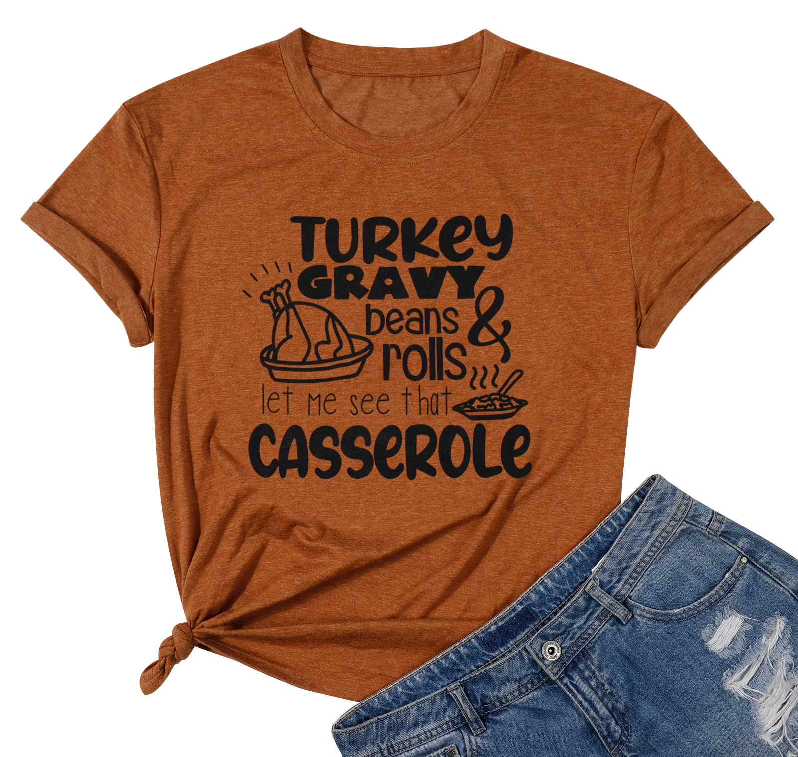 thumbnail video image 2 of KimSoong Women Thanksgiving T-Shirt Turkey Graphic Shirt Let Me See That Casserole Letter Shirt Fall Thankful Funny Short Sleeve Tee Tops, 2 of 6