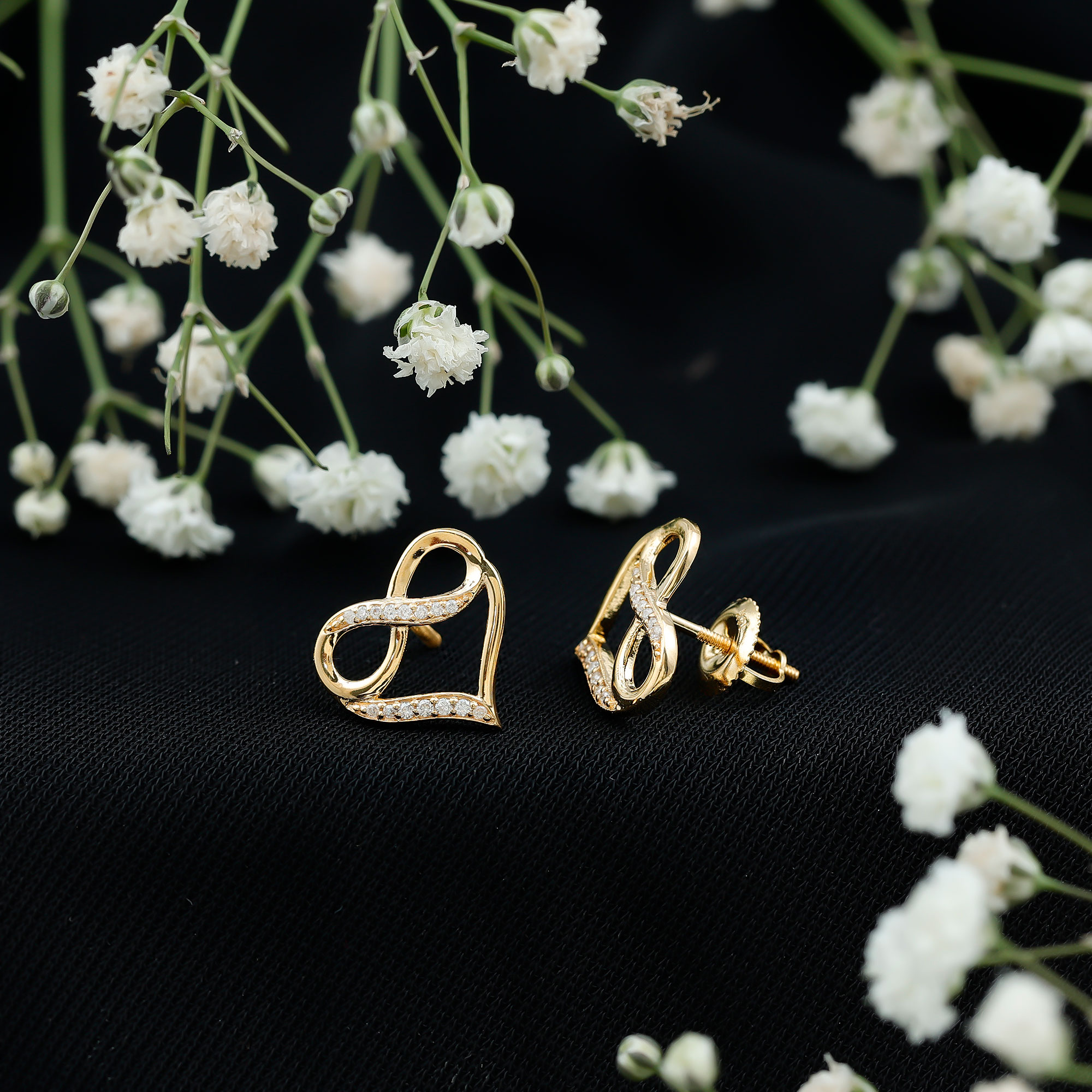 thumbnail video image 2 of Rosec Jewels Heart Shaped Diamond Earrings - Lab Created Diamond Studs with Screw Back (EF-VS Grade), 10K White Gold, 2 of 7