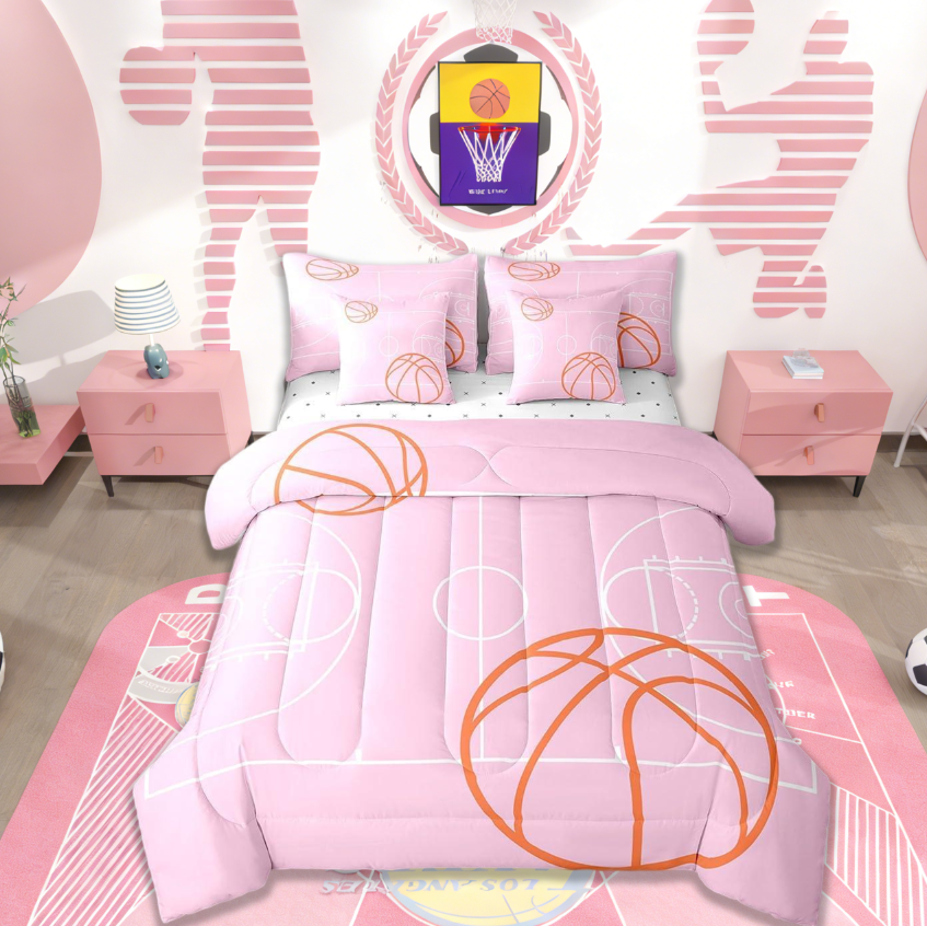 thumbnail video image 2 of Manfei Basketball Sport 7-Piece Twin Bedding Sets For Boys Girls,Kids Ball Game Bedding Comforter Set Reversible, 2 of 9