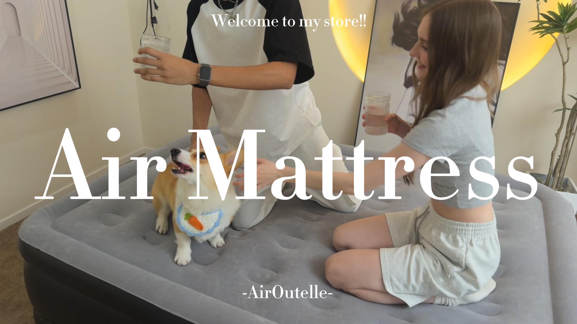 thumbnail video image 2 of Queen Size Air Mattress with Built in Pump,High Portable 18" Inflatable Mattress,Blow Up Mattress for Travel,Home and Guest(Pale Gray), 2 of 11