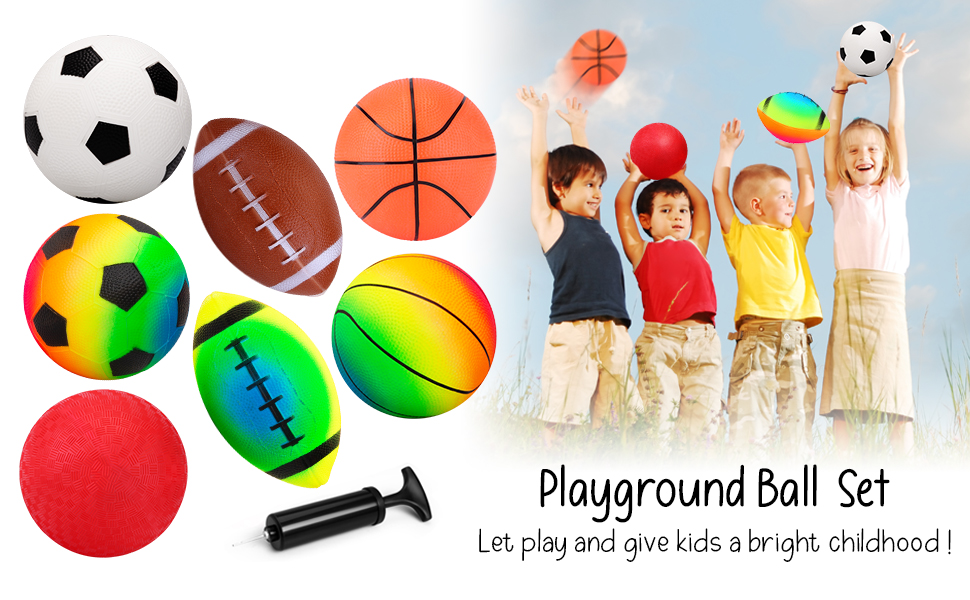 thumbnail video image 2 of PLAYZAP Balls for Toddlers 1-3, 7 Pcs Toddler Sports Balls Set, 5 Inches Playground Ball Soccer Ball Basketball Baseball Rugby for Kids Gift, 2 of 9