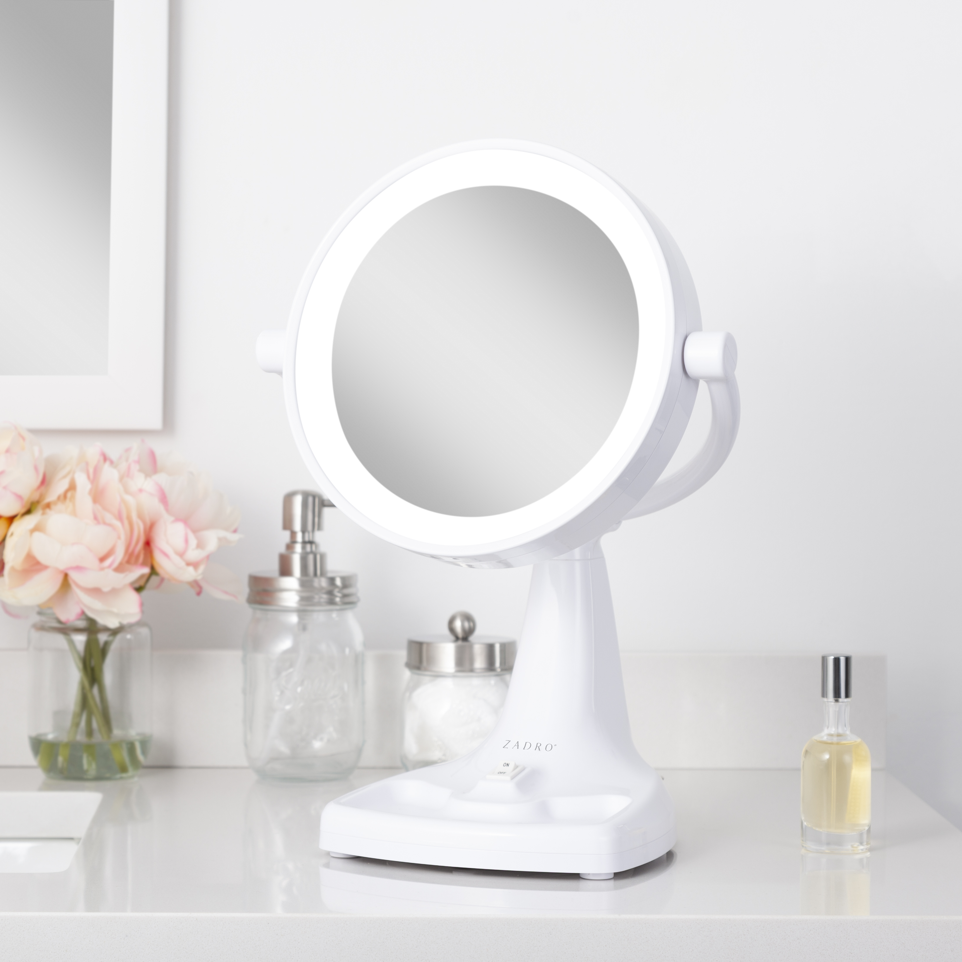 thumbnail video image 2 of Zadro Max Bright Lighted Makeup Mirror w/ Magnification & Storage Tray, 2 of 12