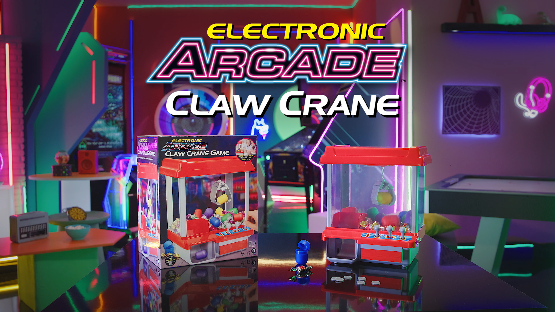 thumbnail video image 2 of Ambassador Electronic Arcade Claw Crane Machine ,Carnival Fun at Home for Kids and Families, 2 of 8