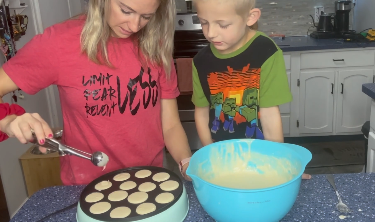 thumbnail video image 2 of Mailand 14 Holes Mini Pancakes Maker Machine, 1.8 Inch Dutch Mini Pancake Griddle, Electric Poffertjes Pan, Non-stick, 2 x Forks Included, Red, 2 of 7