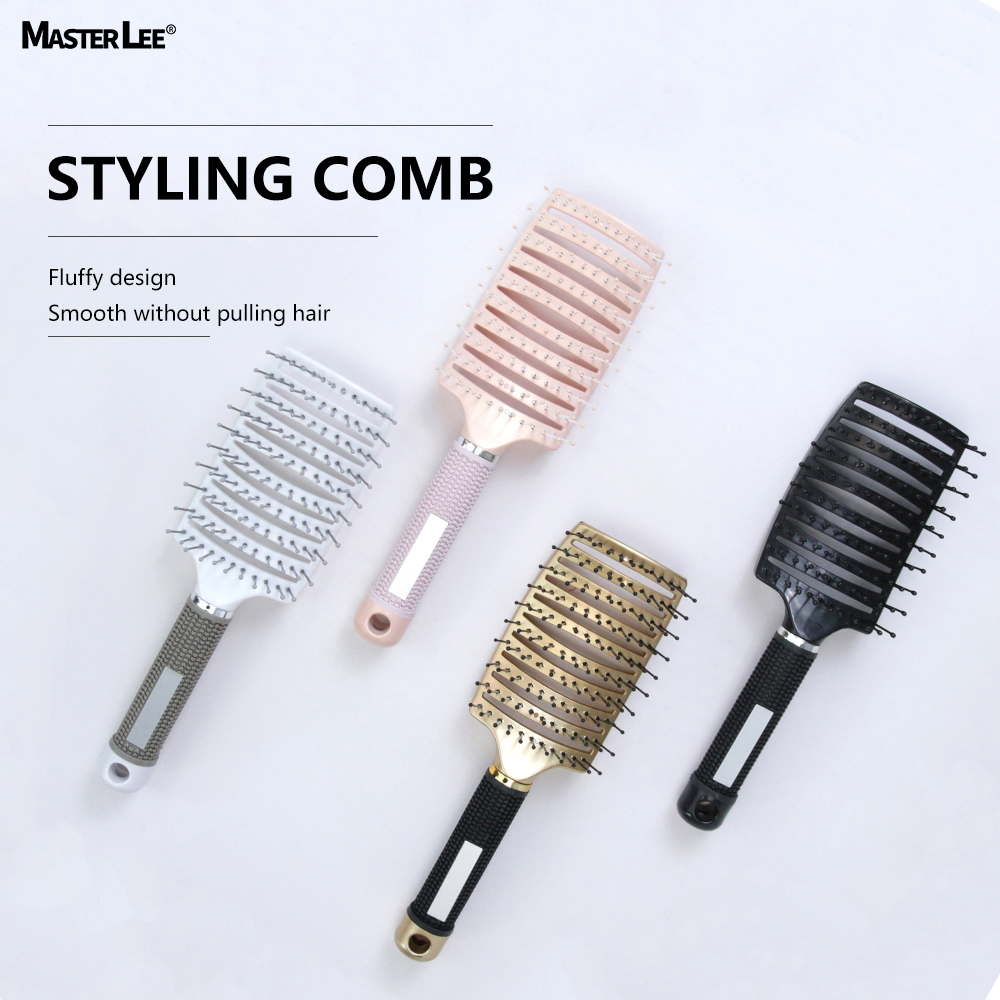 thumbnail video image 2 of IMY-1pc, Nylon Curved Vented Professional Massage Styling Paddle Detangling Hair Brushes For All Hair Types,Black, 2 of 6