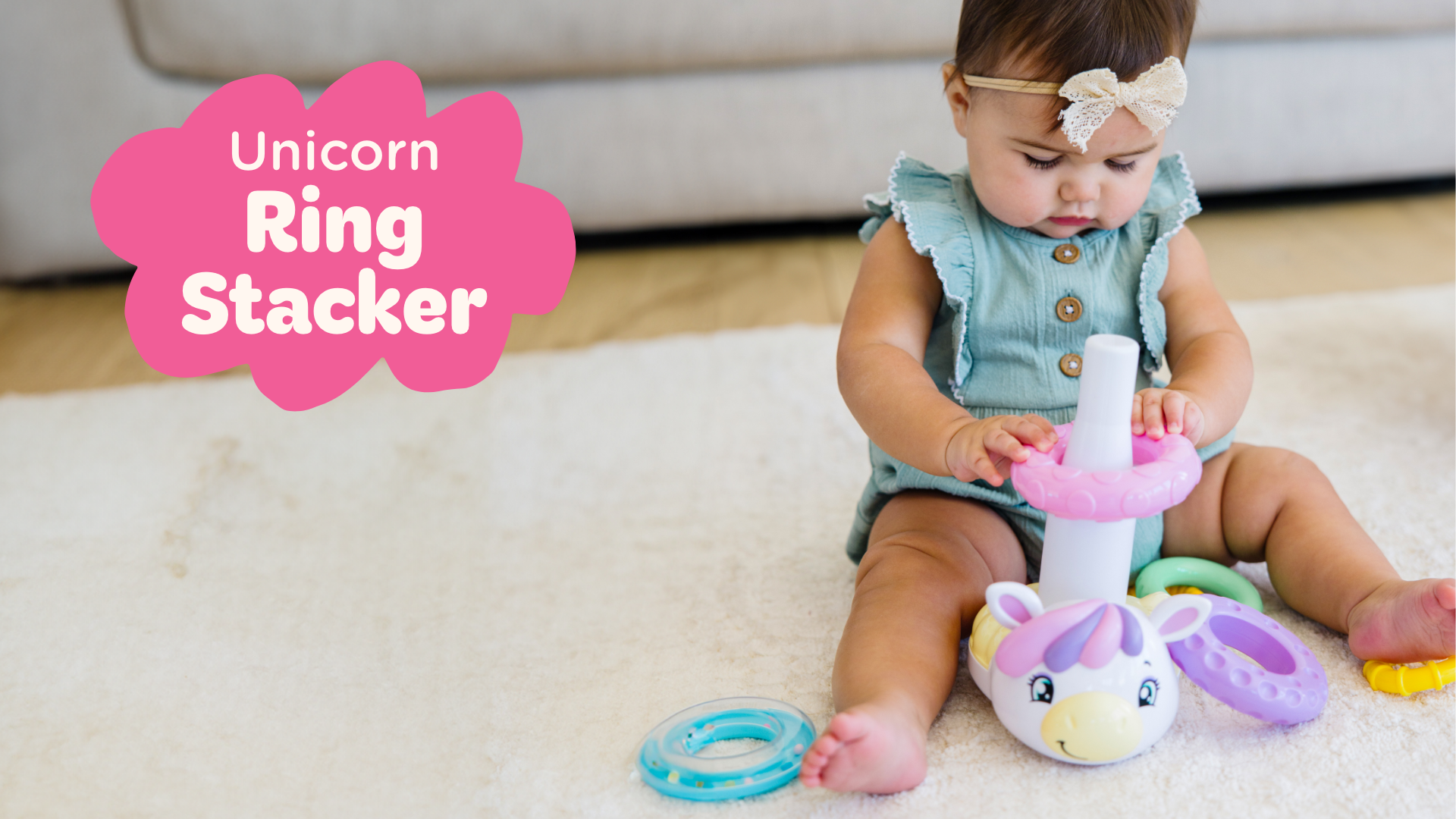 thumbnail video image 2 of Move2Play, Unicorn Stacking Toy, Includes 7 Unique Rings, Montessori Development, Baby Toy, Gift for 1 Year Old Boys & Girls, Ages 0-6+, 9, 10, 12, 18+ Months, 2 of 6